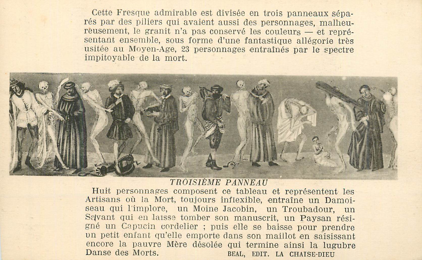 CPA Cette Fresque Admirable est Divisee en Tois Panneaux Separes par des Piliers la Chaise Dieu Danse macabre