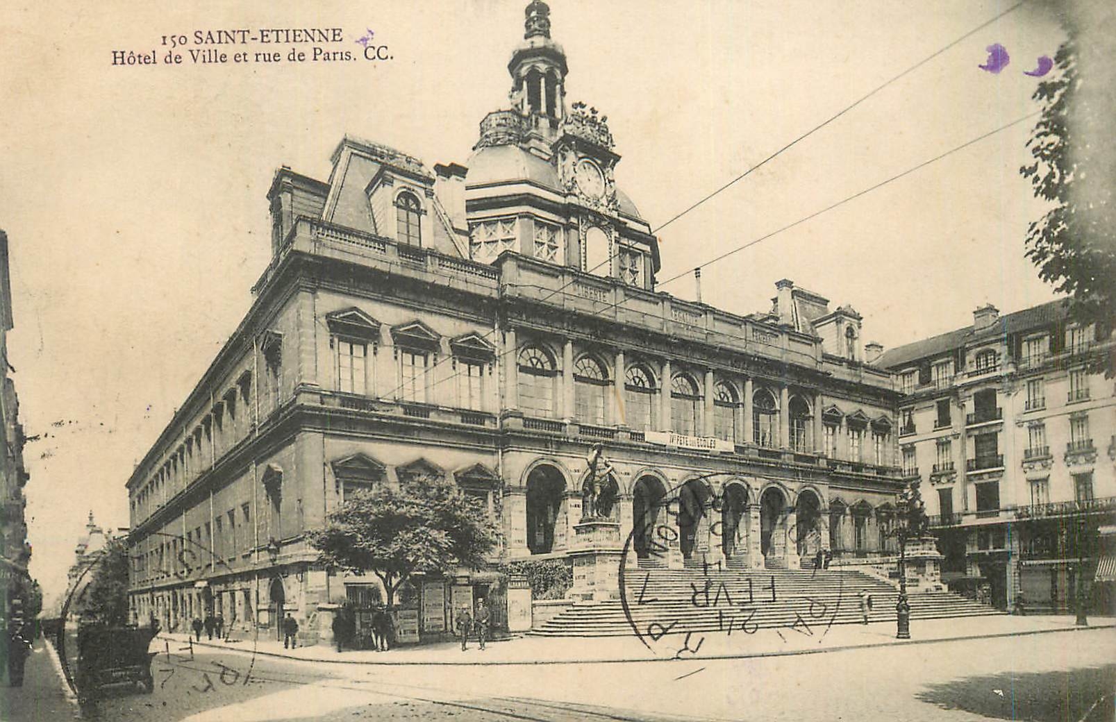 CPA Saint Etienne Hotel de Ville et rue de Paris