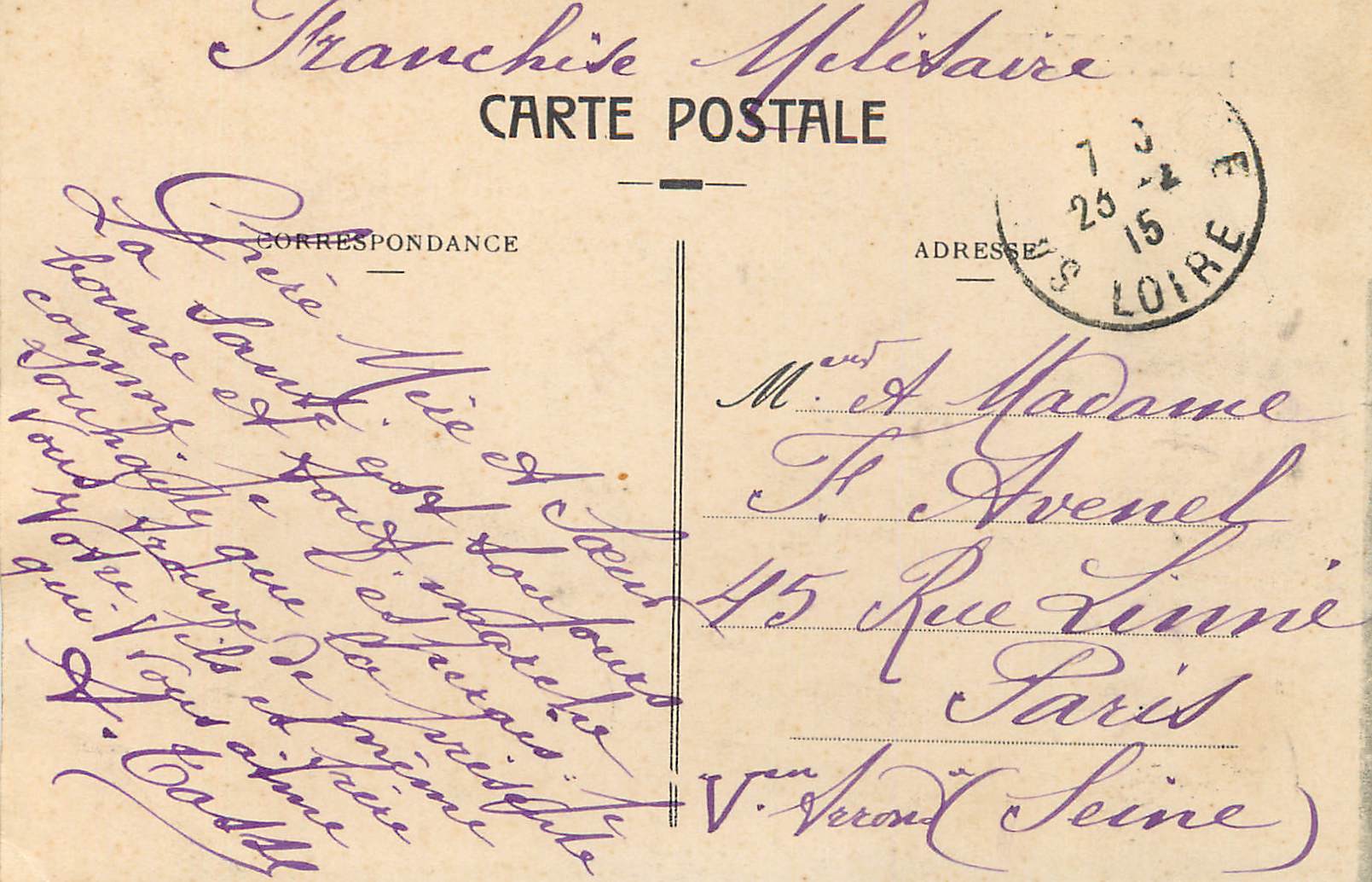 CPA Saint Etienne Hotel de Ville et rue de Paris — Rückseite