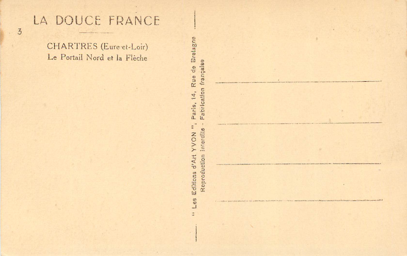 Chartres — Der Nordportal und die Spitze — YVON — Rückseite