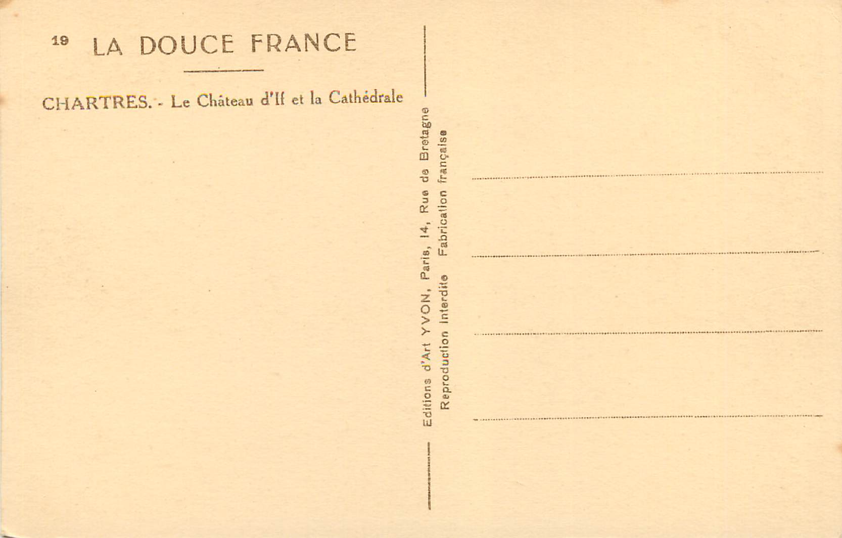 CPA La Douce France Chartres le Chateau et la Cathedrale — Rückseite