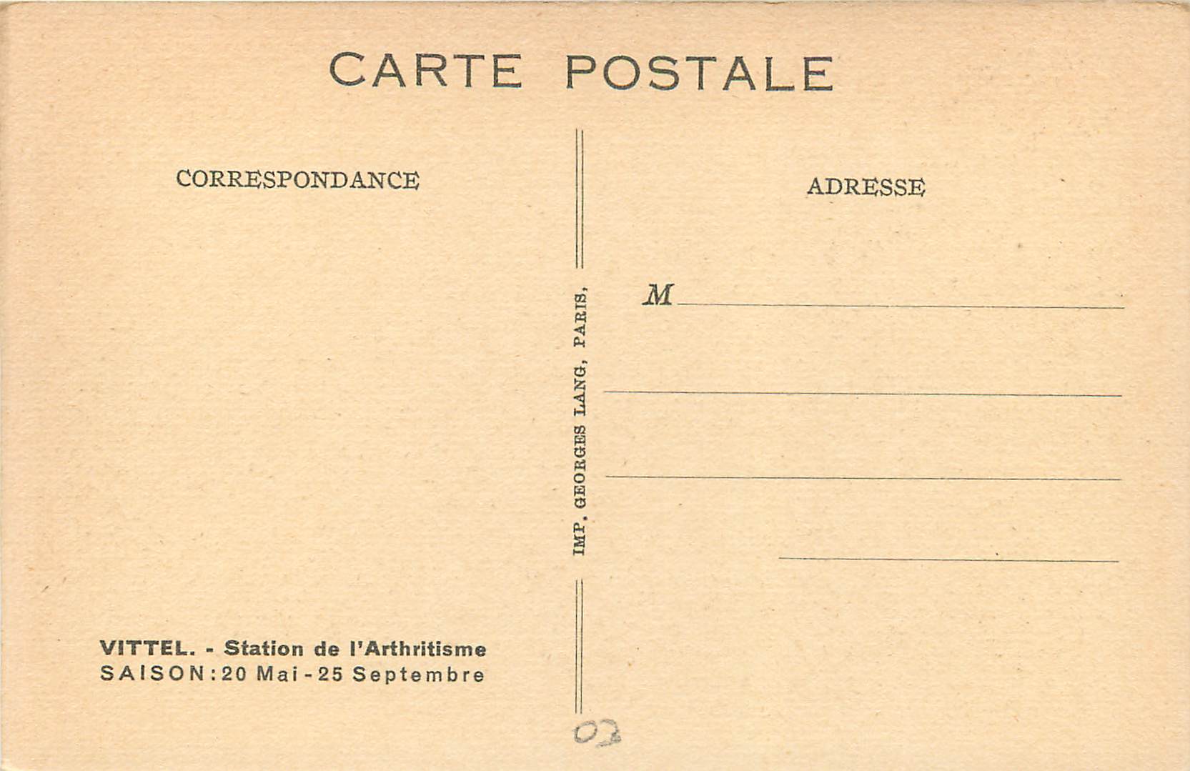 CPA Vittel le Casino Station de l'Arthritisme — Rückseite
