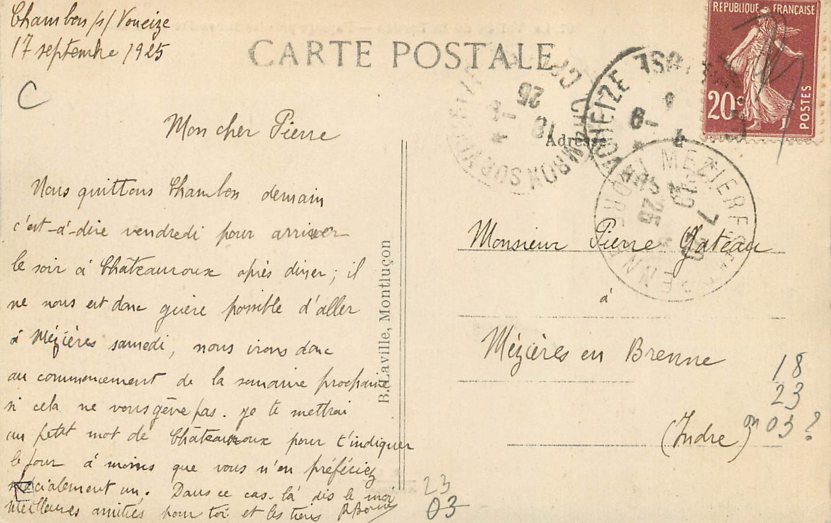CPA la Vallee de la Tardes Paysage pres les Mines d'or du Chatelet — Verso