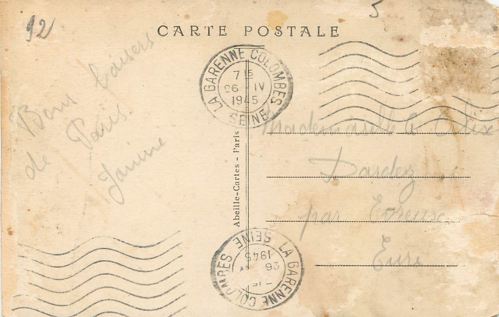 CPA Colombes Carrefour des Rues de Rueil et du General Cremer — Rückseite