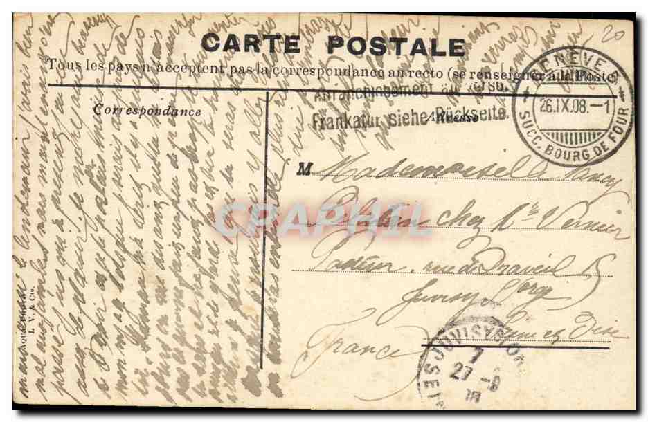 CPA Suisse Geneve L'embarcadere et le jet d'eau — Verso