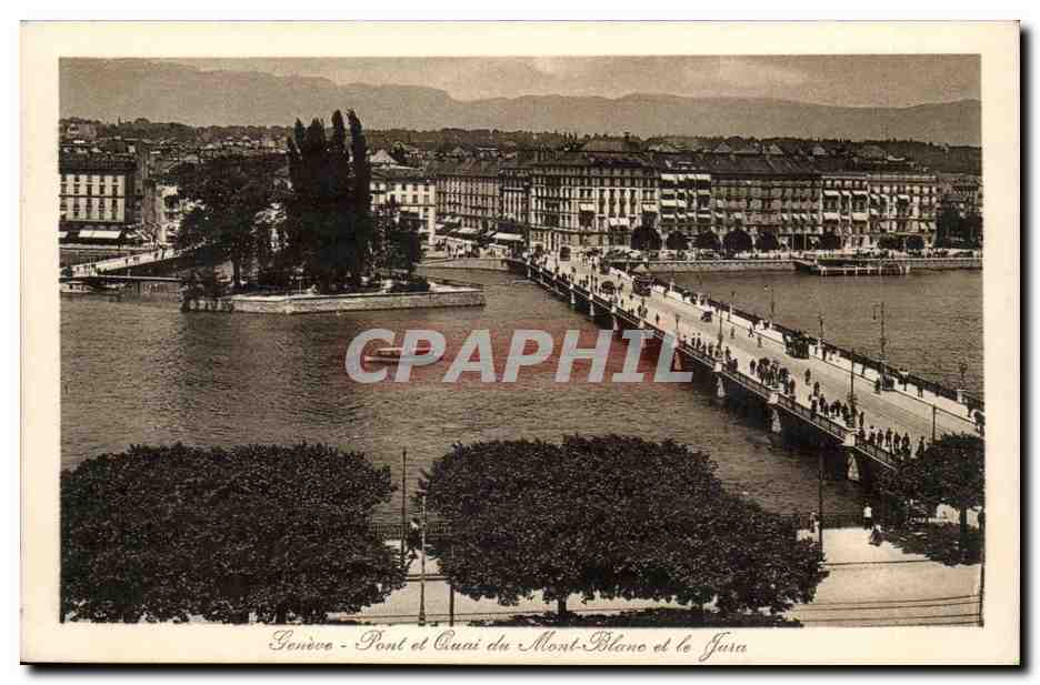 CPA Suisse Geneve Pont et quai du Mont Blanc et le Jura