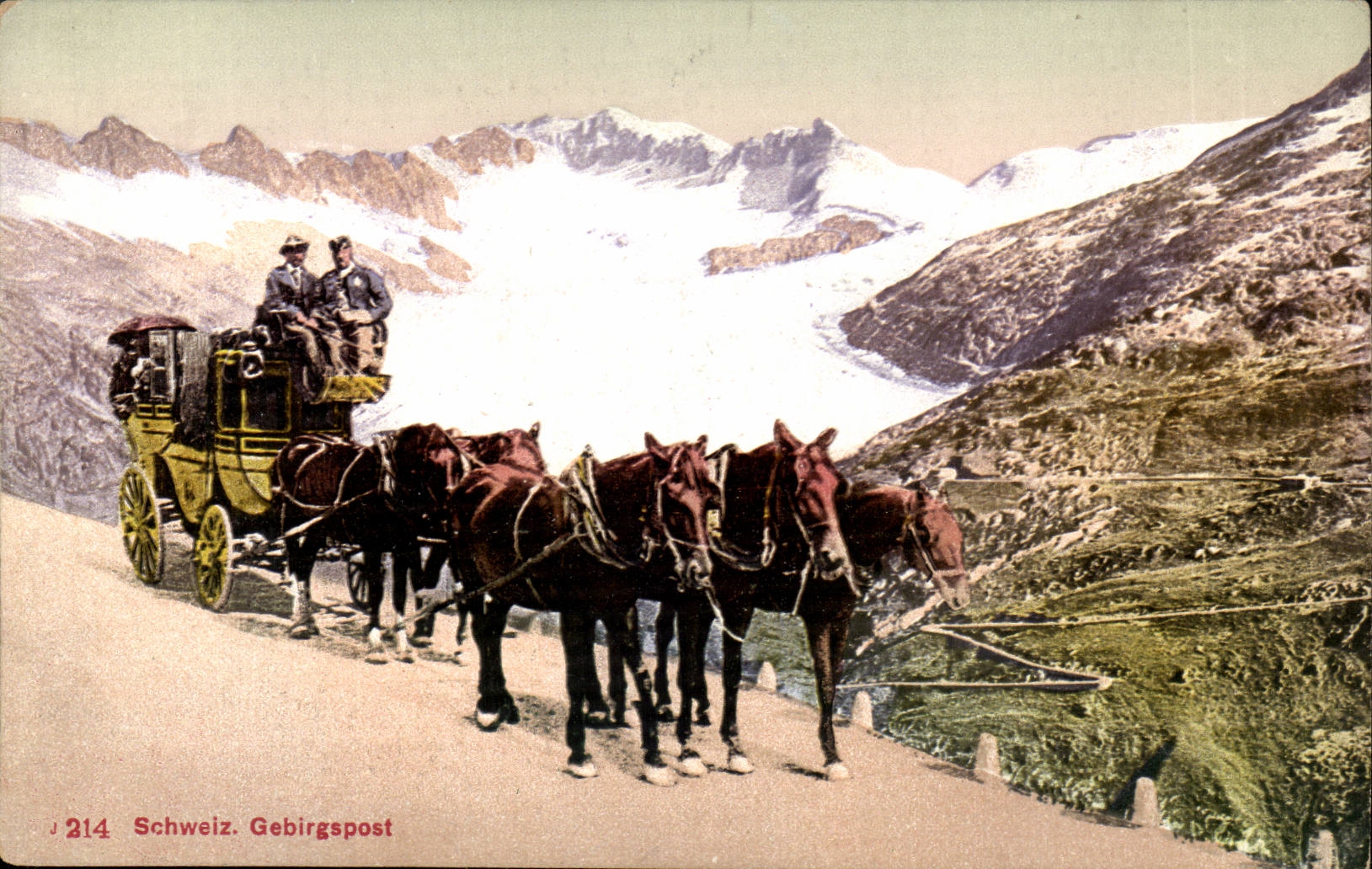 CPA Suisse Gebirgspost Relais de poste Chevaux caleche