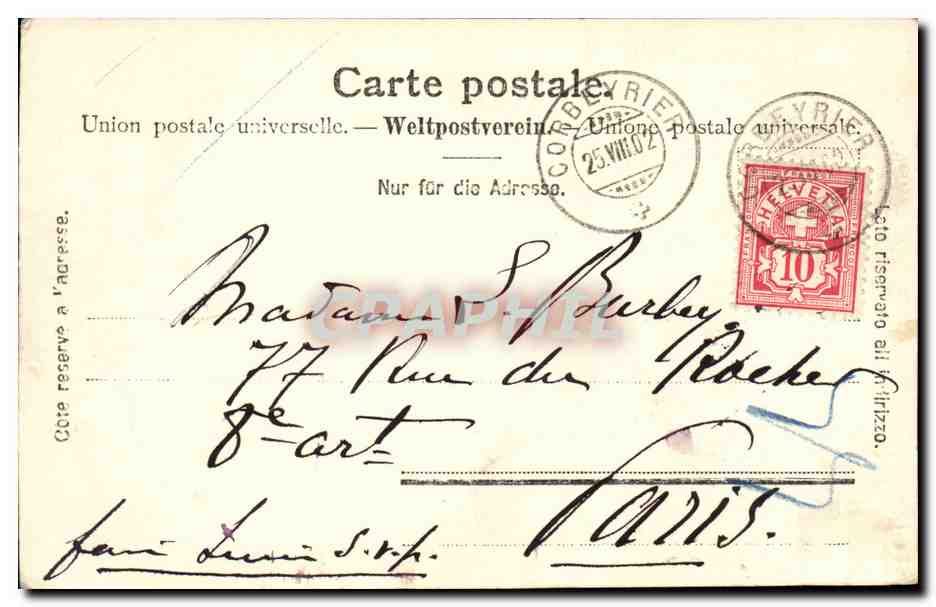 CPA Suisse Les tours d'Ay Hotel Victoria Corbeyrier — Rückseite