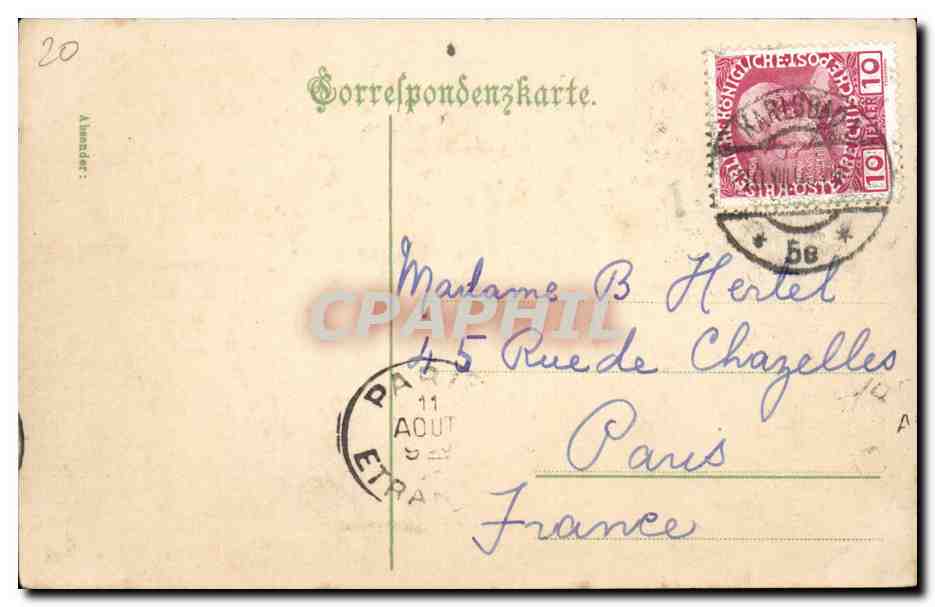 CPA Karlsbad Alte und neue Wiese — Rückseite