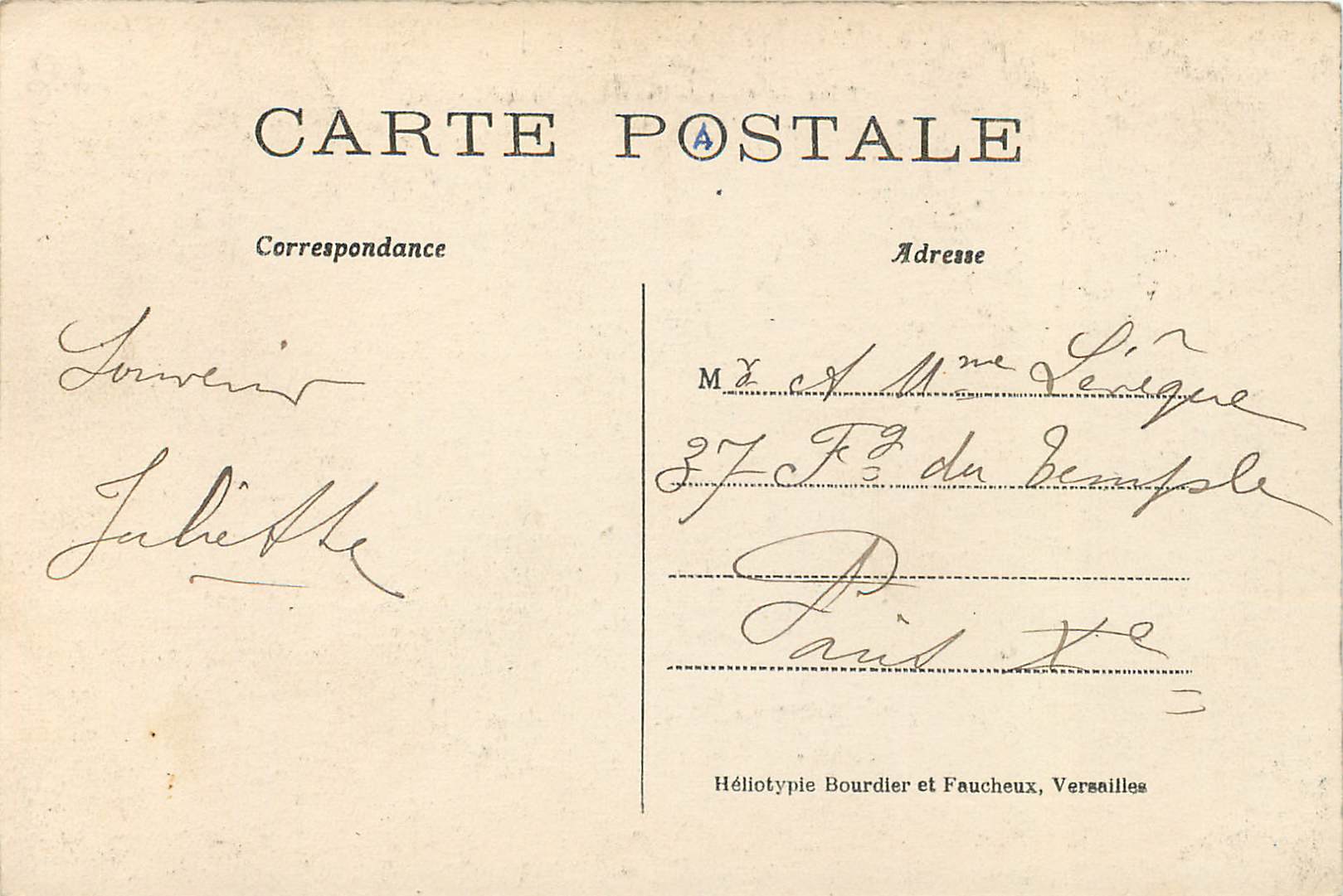 CPA Palais de Versailles a Vol d'Oiseau — Verso