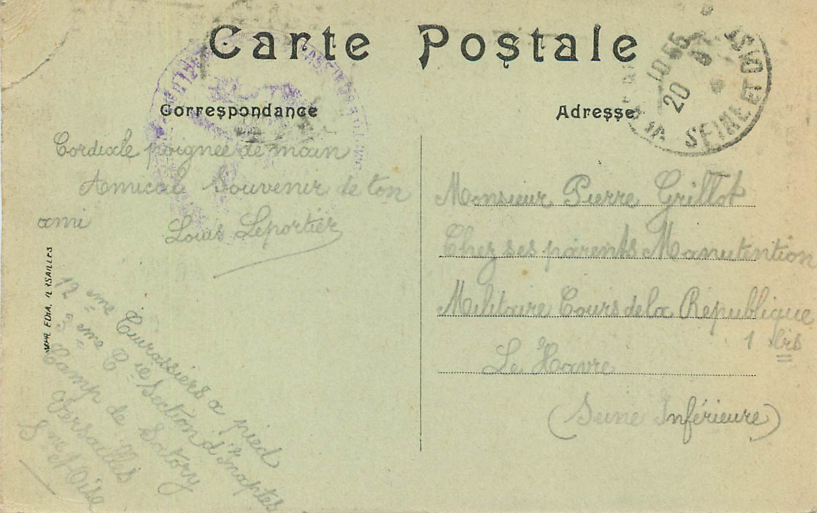 CPA la Chapelle du Palais de Versailles — Verso