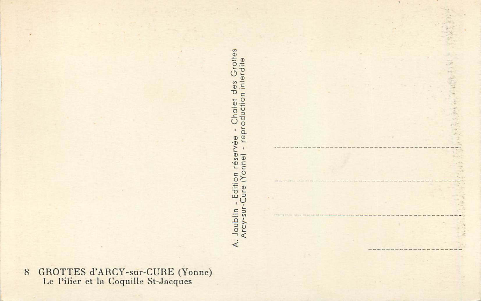 CPA Grottes d'Arcy sur Cure (Yonne) le Pilier et la Coquille St Jacques — Back