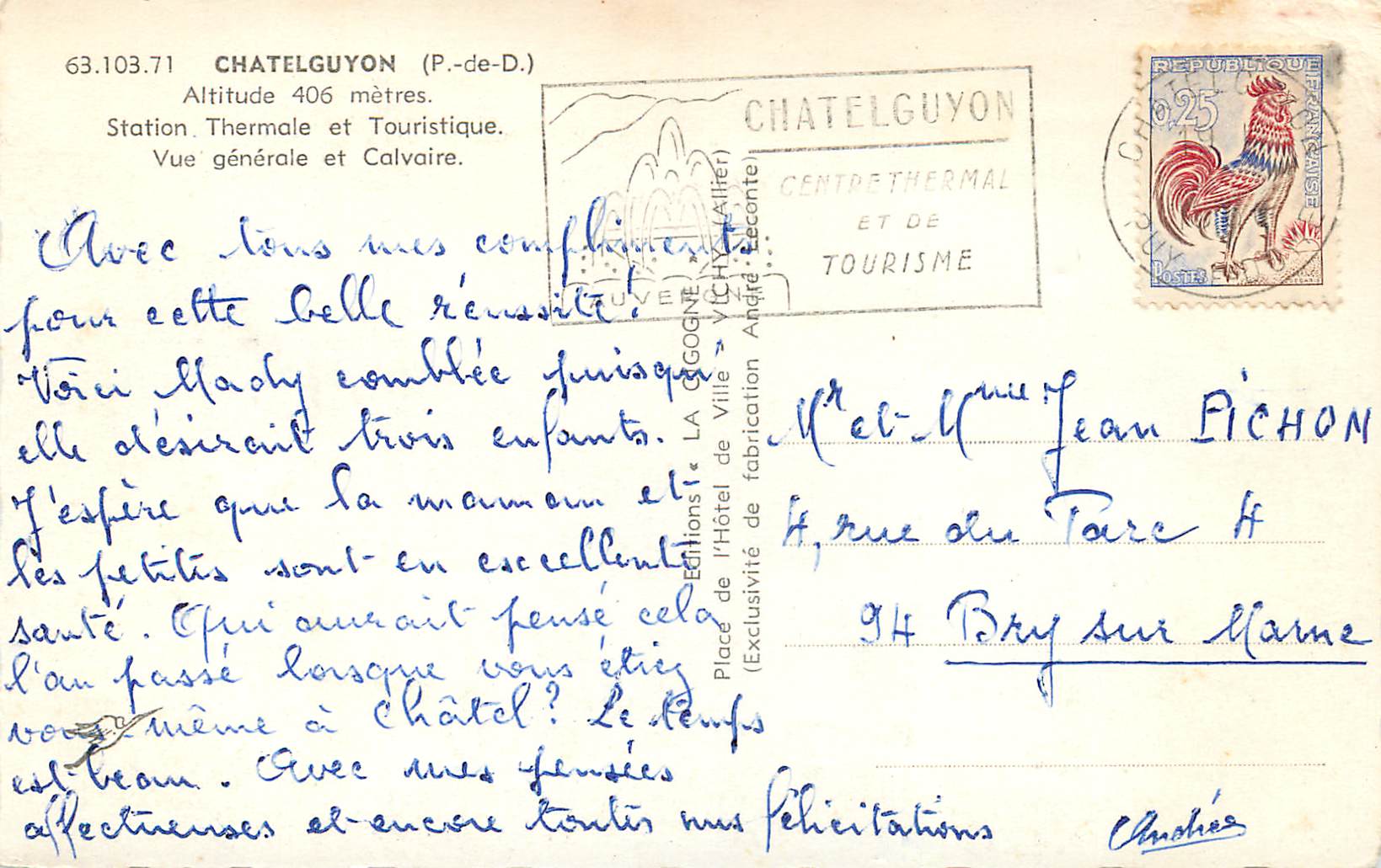Châtelguyon — Vue générale et Calvaire — Éditions La Cigogne — Reverso