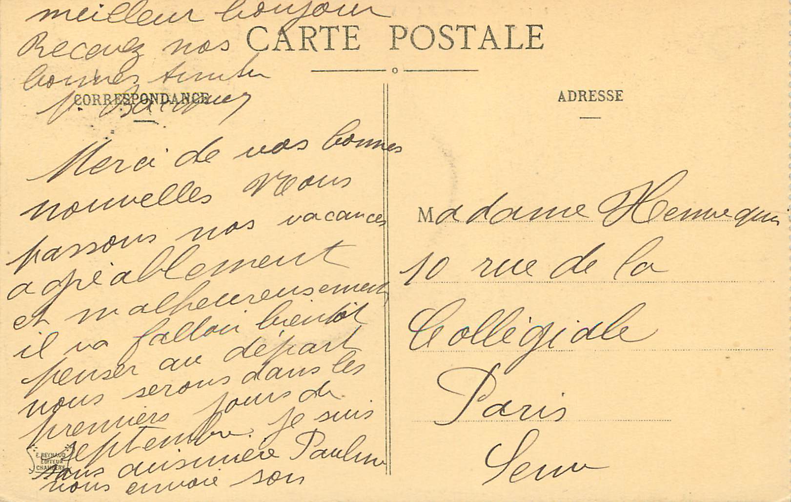 CPA Aix les Bains la Villa des Fleurs — Rückseite