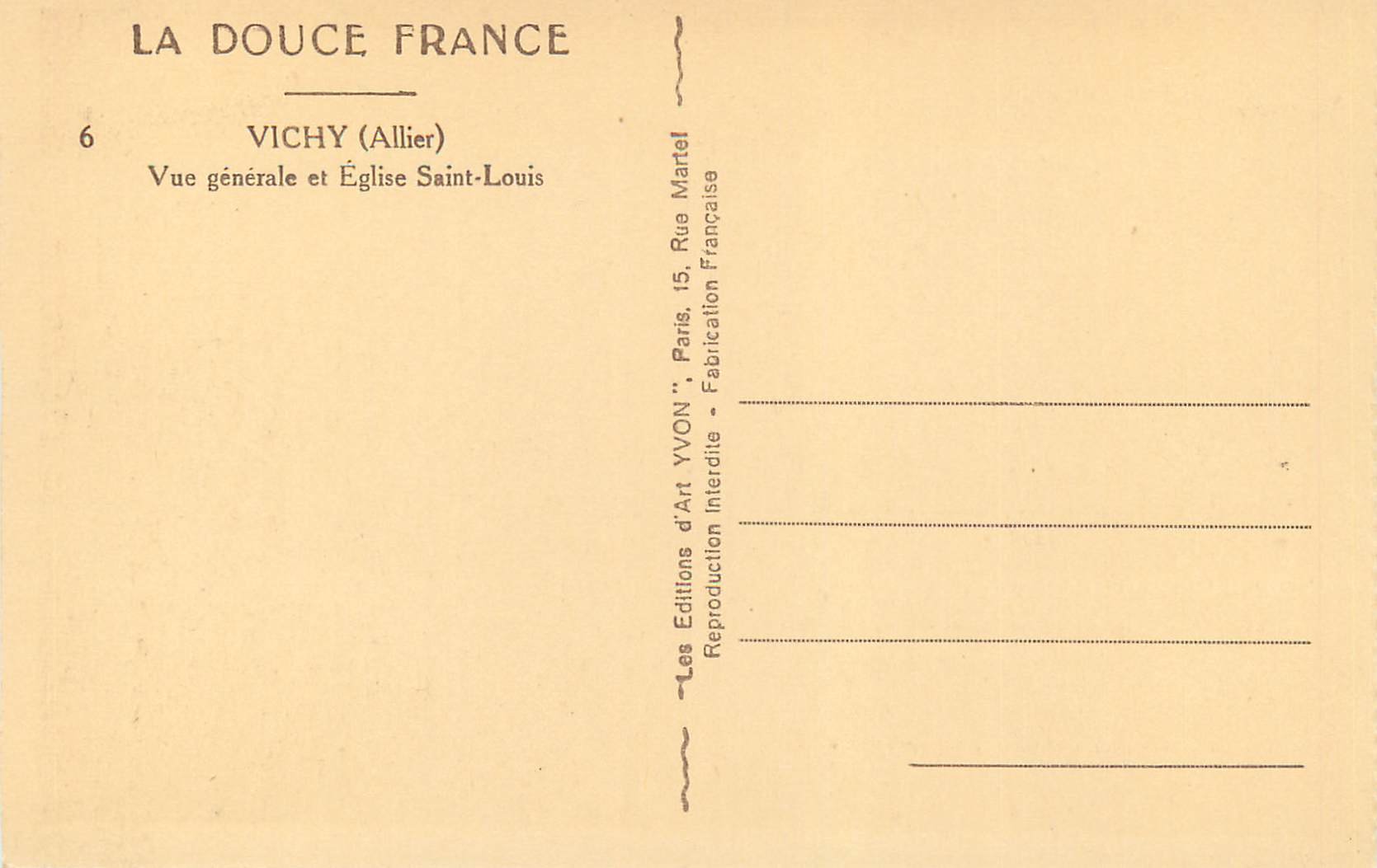 CPA Vichy (Allier) Vue Generale et Eglise Saint Louis — Verso
