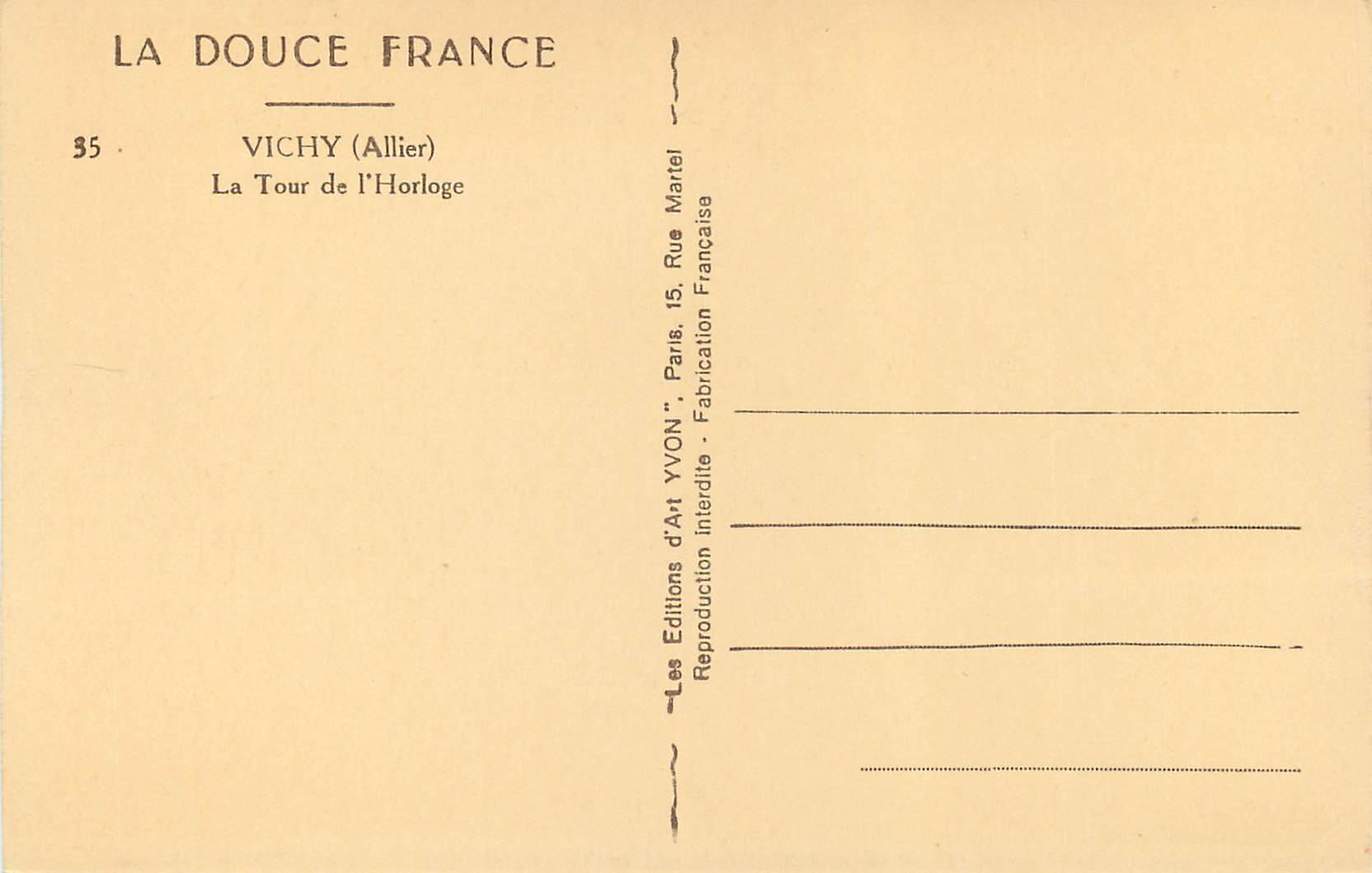 CPA Vichy (Allier) la Tour de l'Horloge — Verso