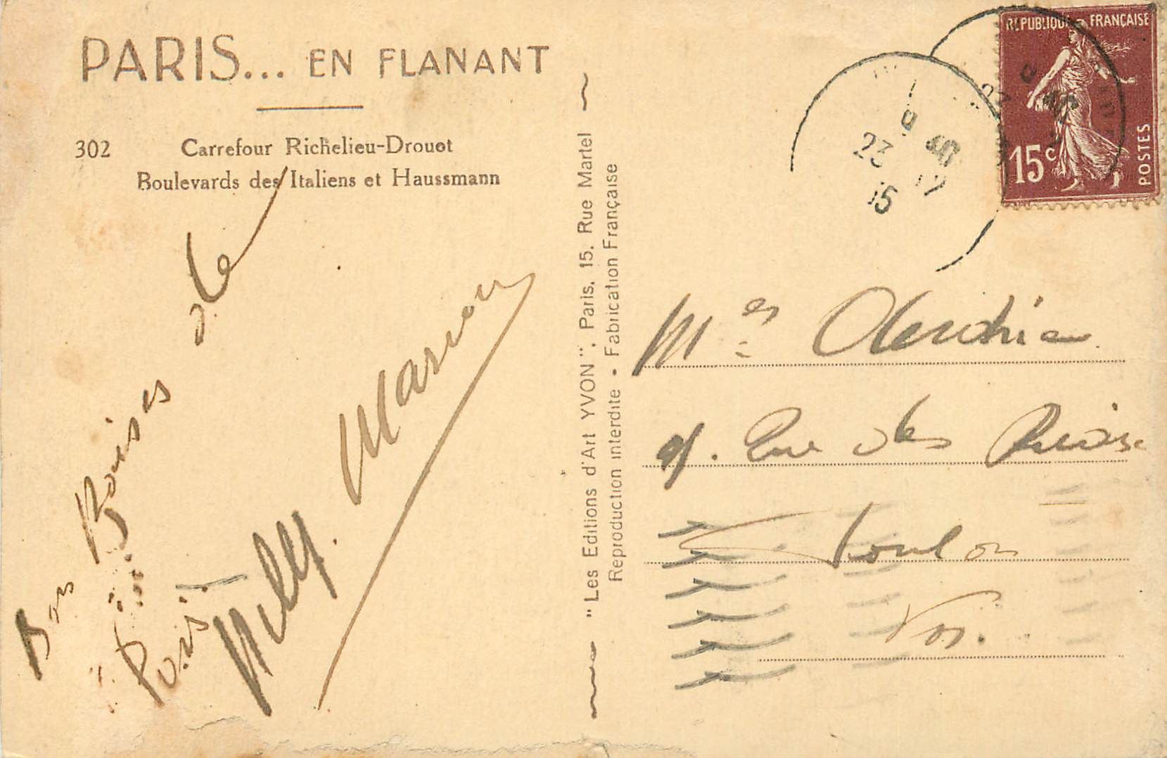 CPA Paris en Flanant Carrefour Richelieu Drouot Boulevards des Italiens et Haussmann — Rückseite