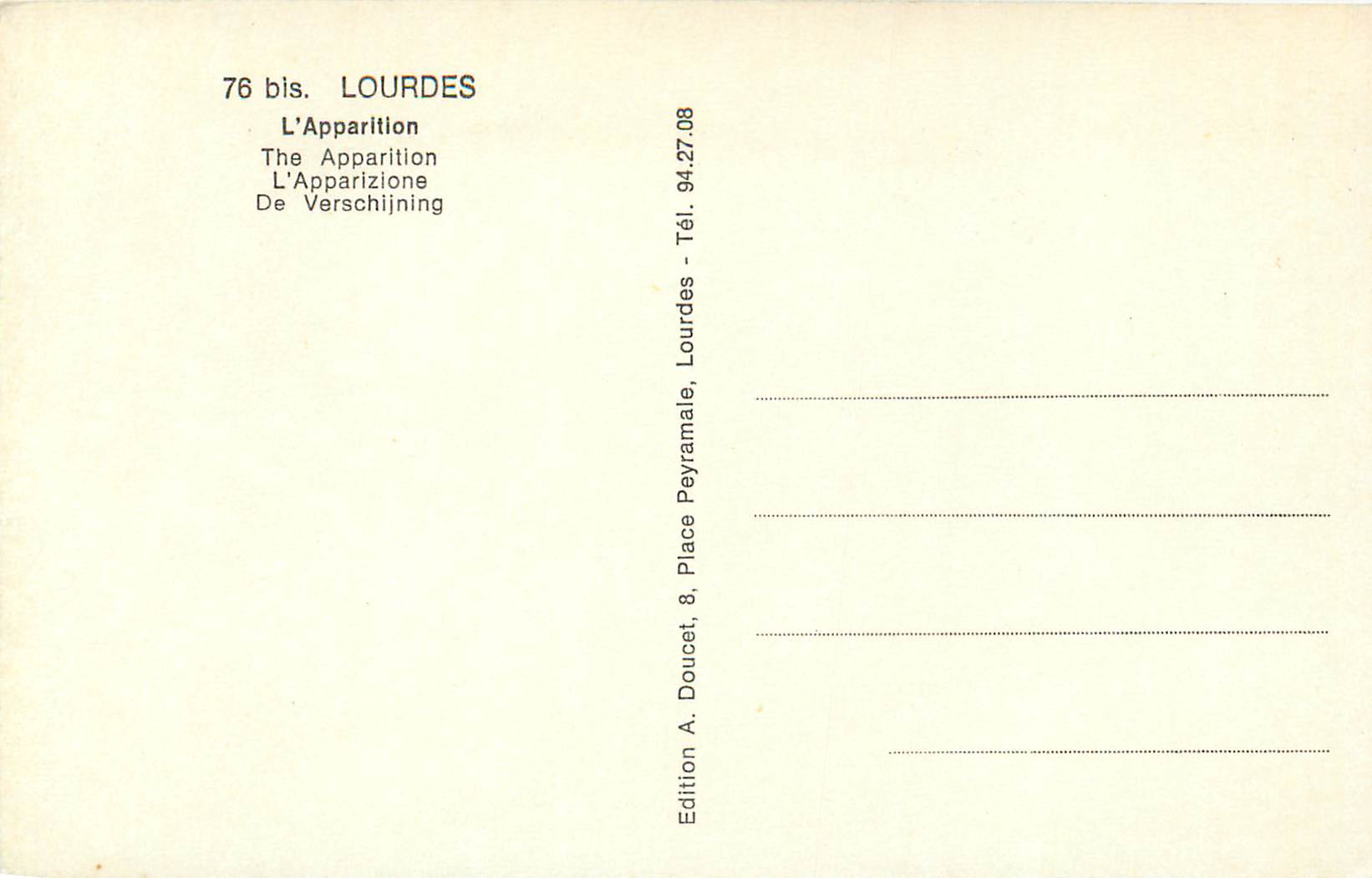 CPA Lourdes L'Apparition — Verso