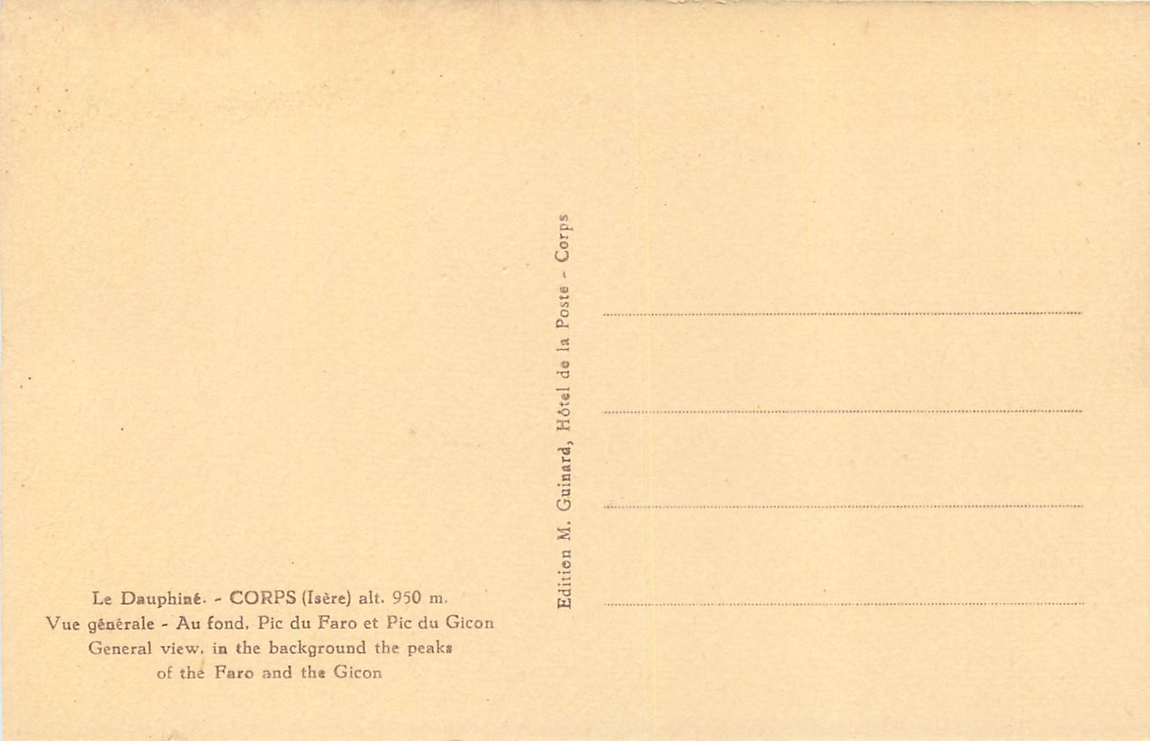CPA Le Dauphine Corps (Isere) alt 950 m Vue Generale Au Fond Pic Faro et Pic du Gicon — Rückseite