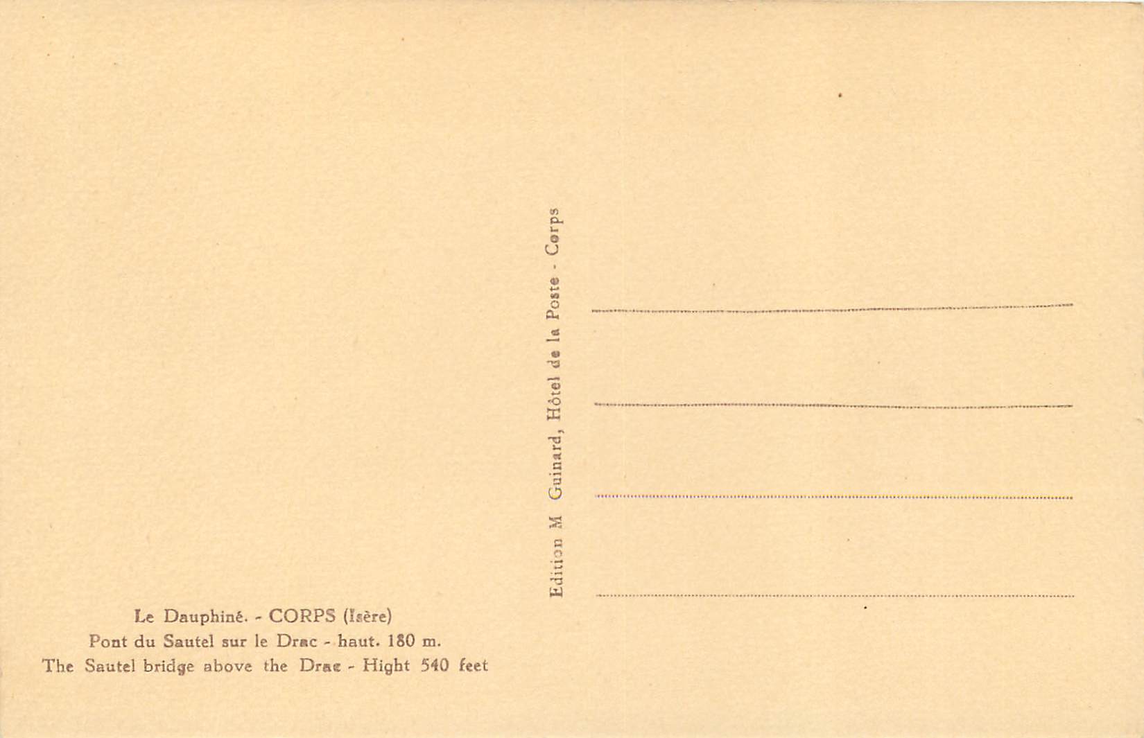 Pont du Sautel sur le Drac — Corps (Isère) — Édition M. Guinard — Back