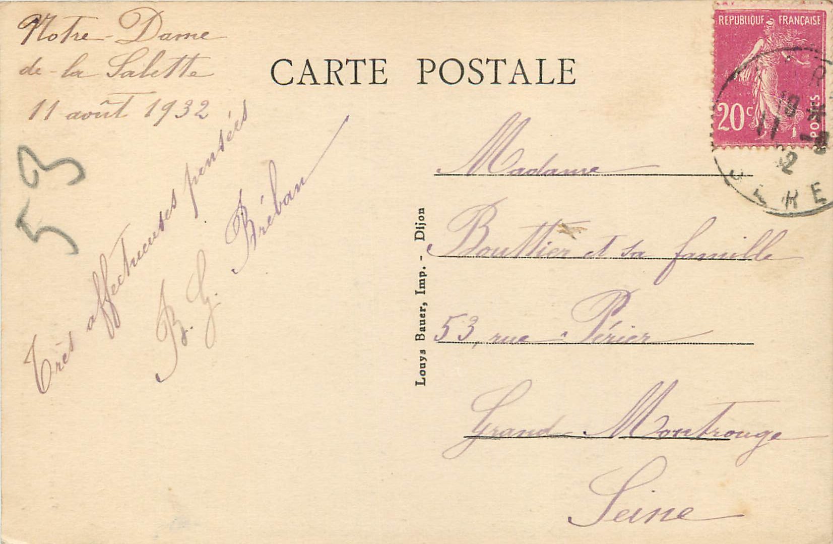 Pèlerinage de Notre-Dame de la Salette — Intérieur de la Basilique — Édition Lonys Bauer, Dijon — Verso