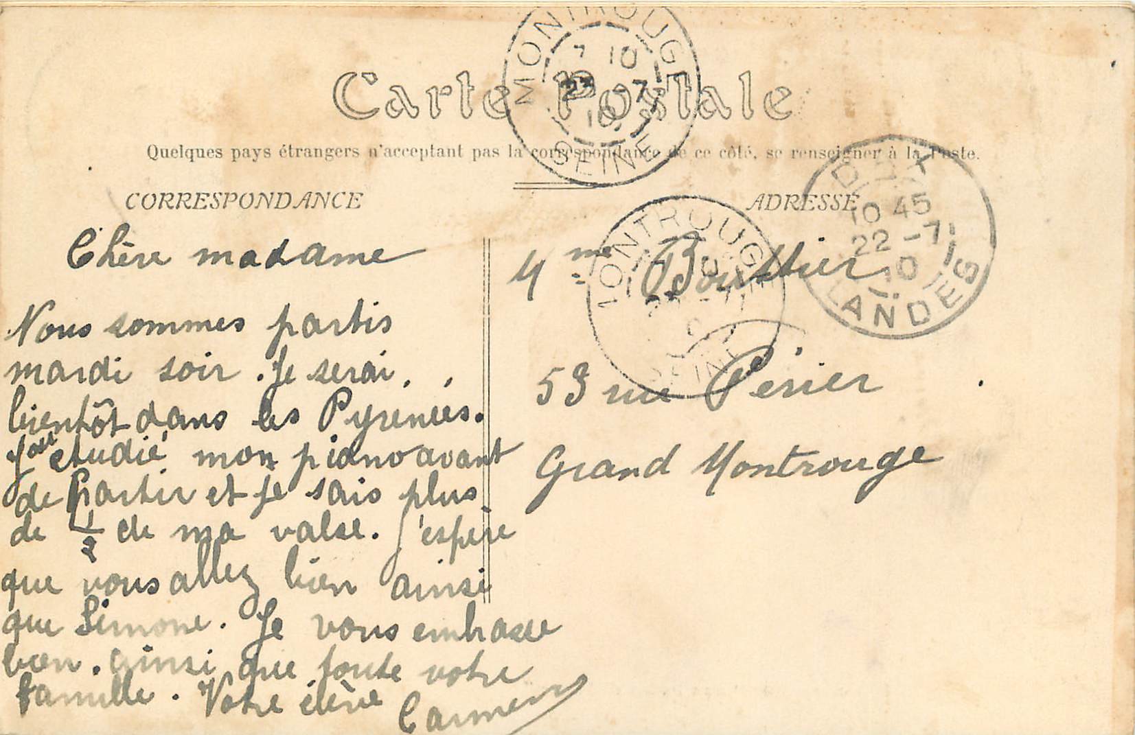 CPA Bordeaux Vue Generale — Verso