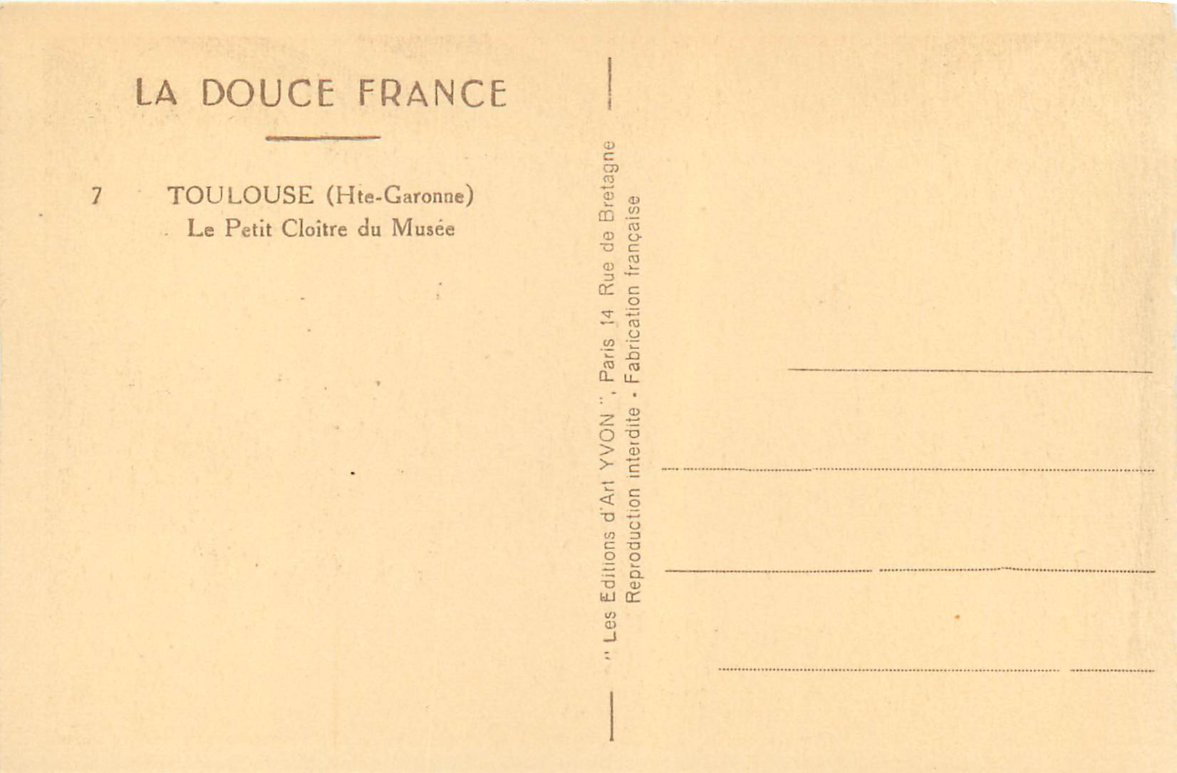 CPA La Douce France Toulouse (Hte Garonne) Le Petit Cloitre du Musee — Verso