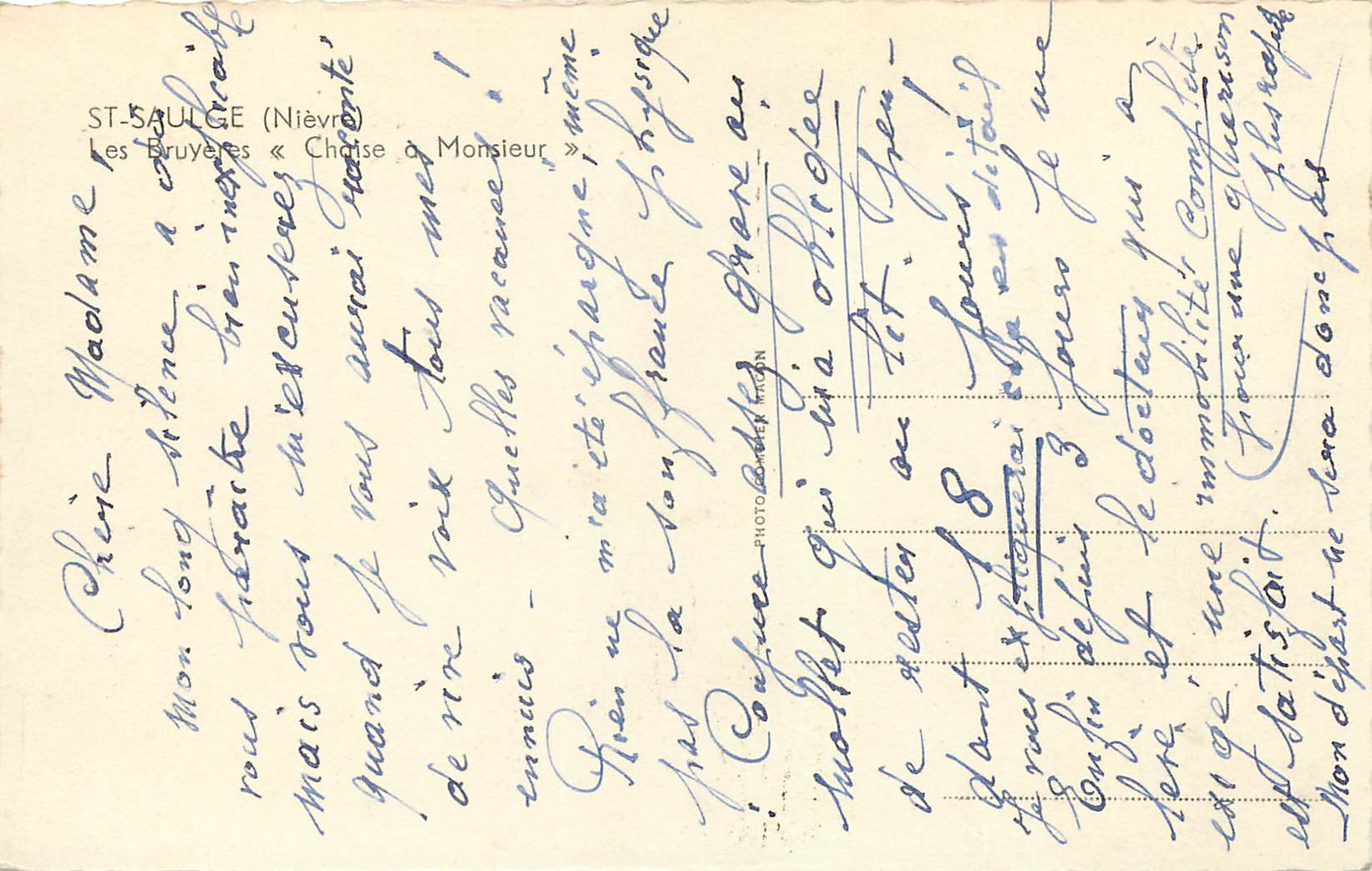 CPM St Saulge (Nievre) Les Bruyere Chaise a Monsieur — Rückseite