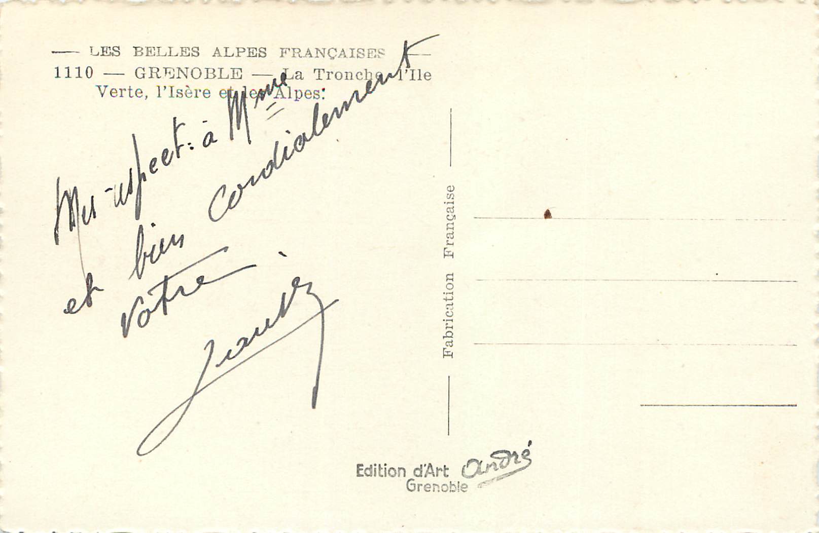 La Tronche — Luftbild — Kunstausgabe André, Grenoble — Rückseite