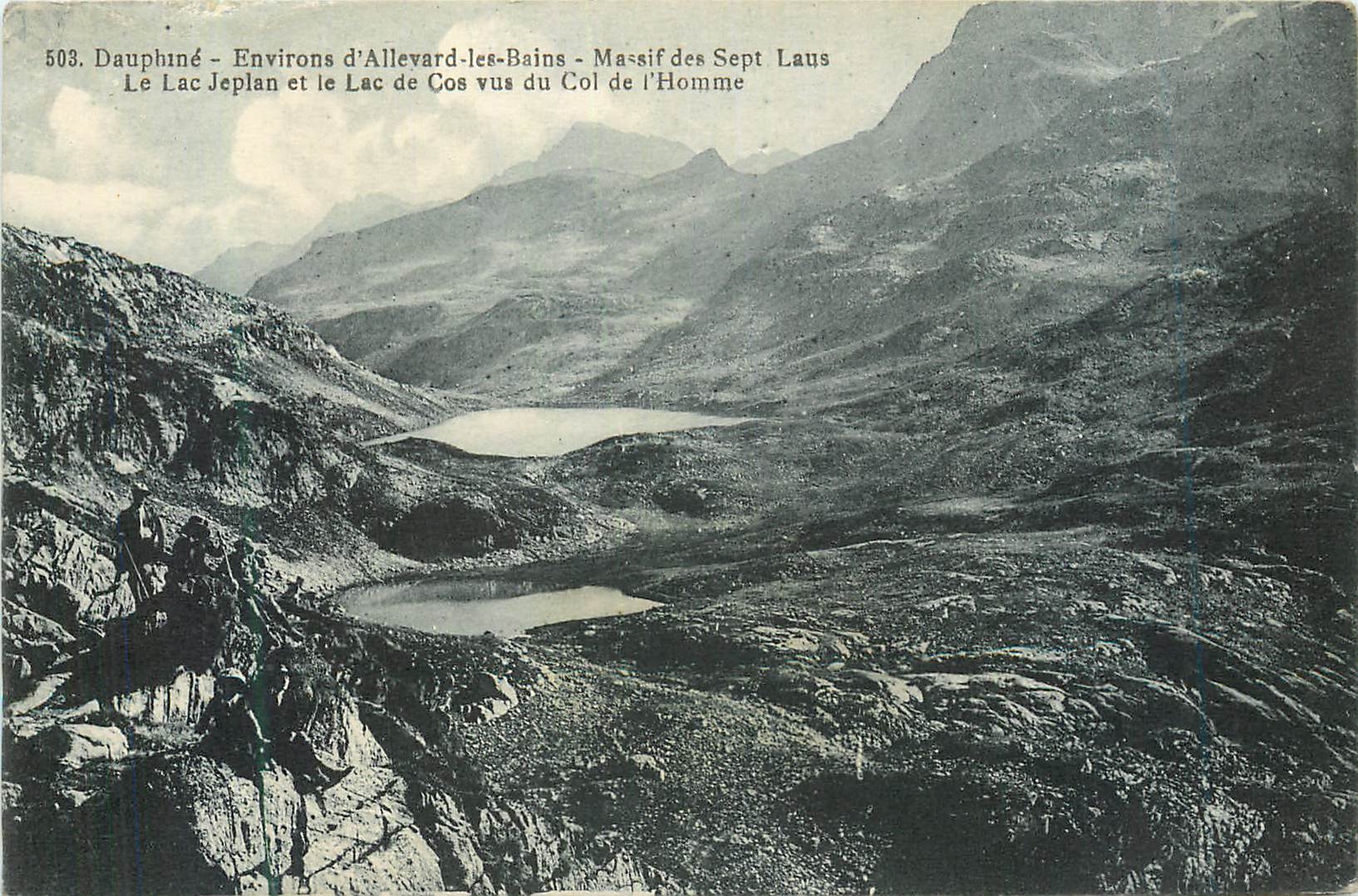 Dauphiné - Environs d'Allevard-les-Bains - Massif des Sept Laus - Le Lac Jeplan et le Lac de Cos vus du Col de l'Homme