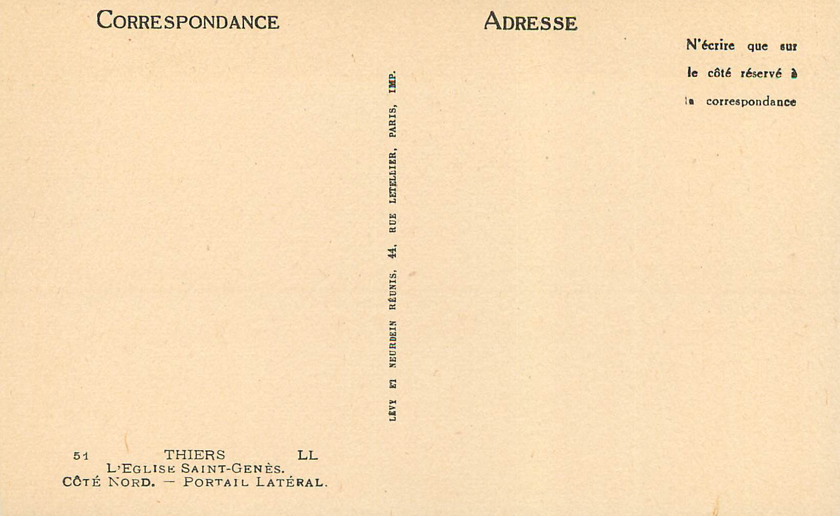 CPA Thiers L'Eglise Saint Genes Cote Nord Portail Lateral — Rückseite