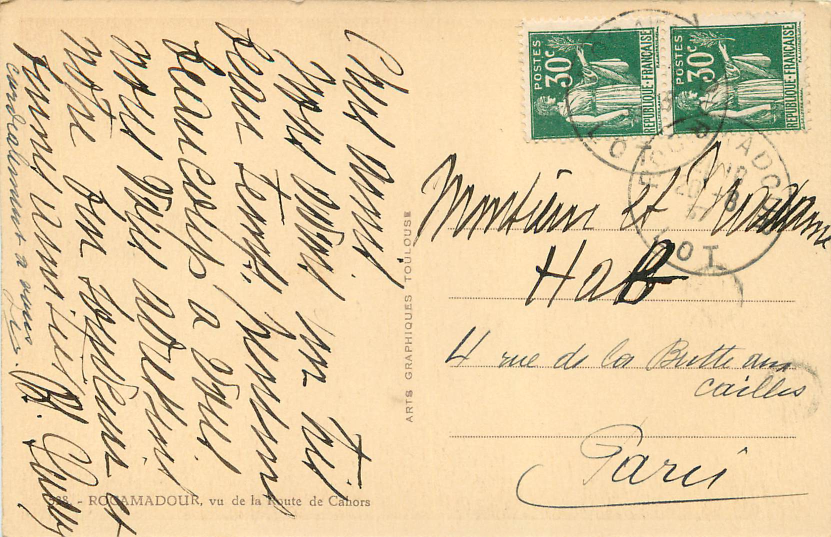 CPA Rocamadour vu de la Route de Cahors — Rückseite