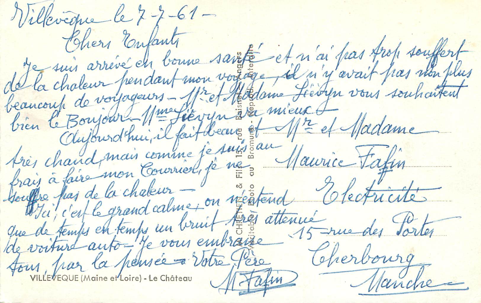 CPM Villeveque (Maine et Loire) Le Chateau — Verso