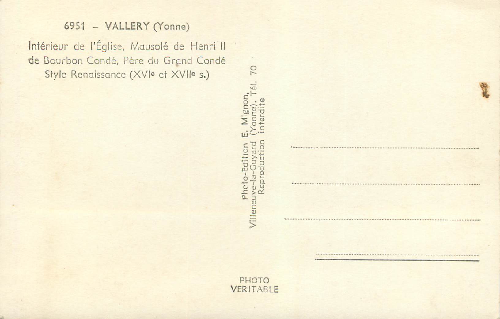 CPM Vallery (Yonne) Interieur de l'Eglise Mausole de Henri II de Bourbon Conde Pere du Grand Conde Style Renaissance (XV — Verso