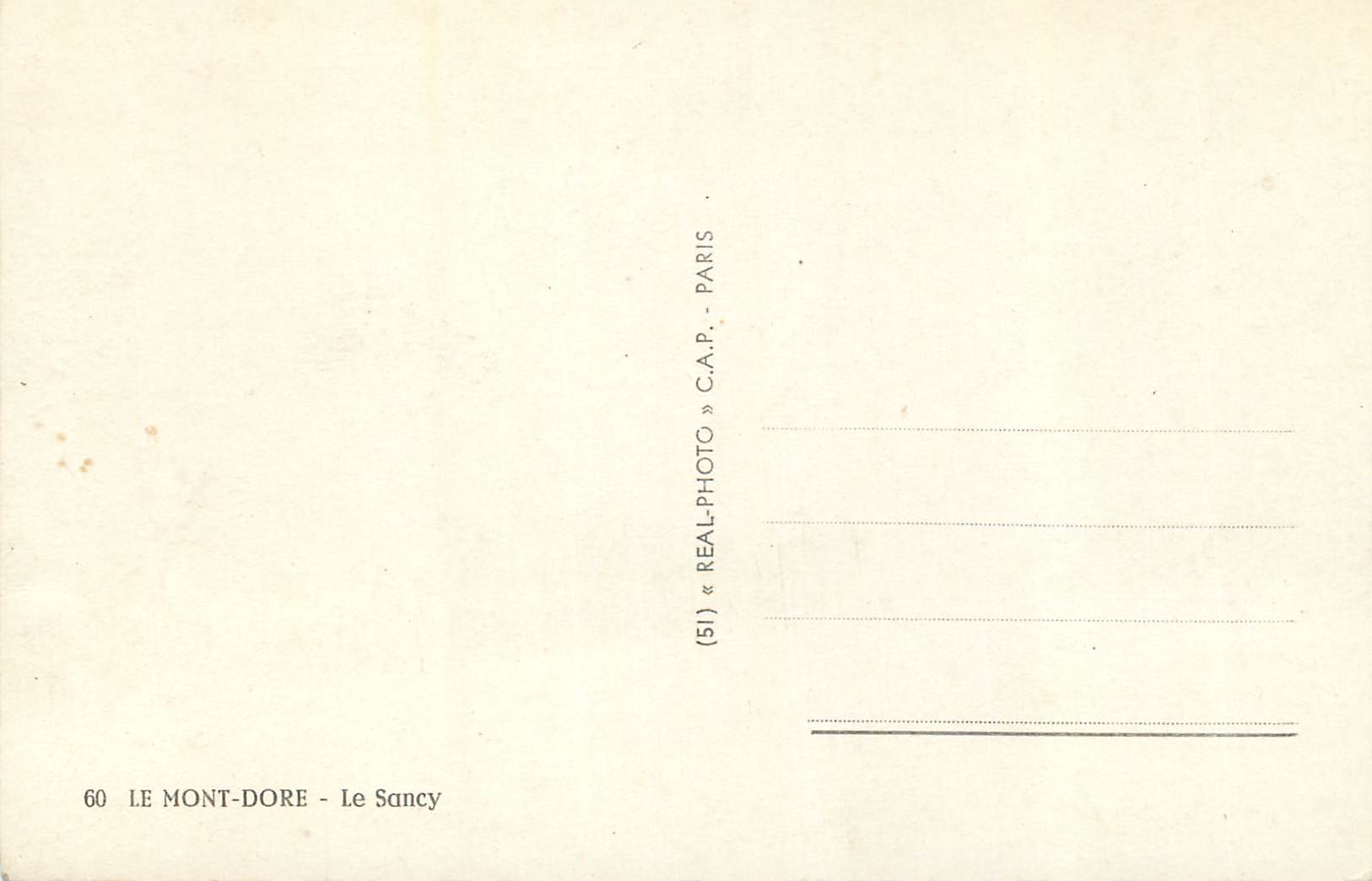 CPM Le Mont Dore Le Sancy — Verso