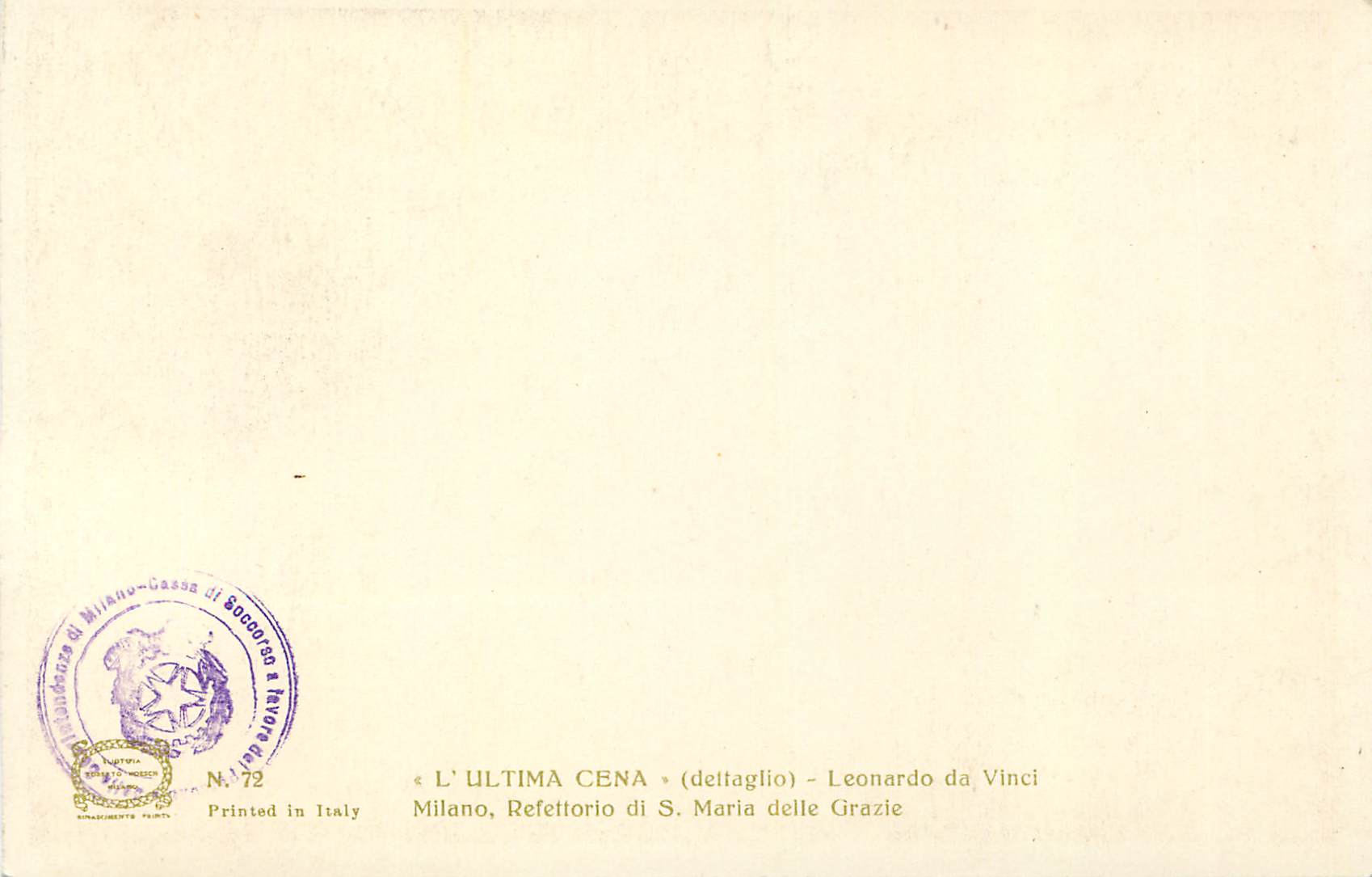 CPA L'Ultima Cena (Dellaglio) Leonardo da Vinci Milano Refettorio di S Maria Delle Grale — Rückseite