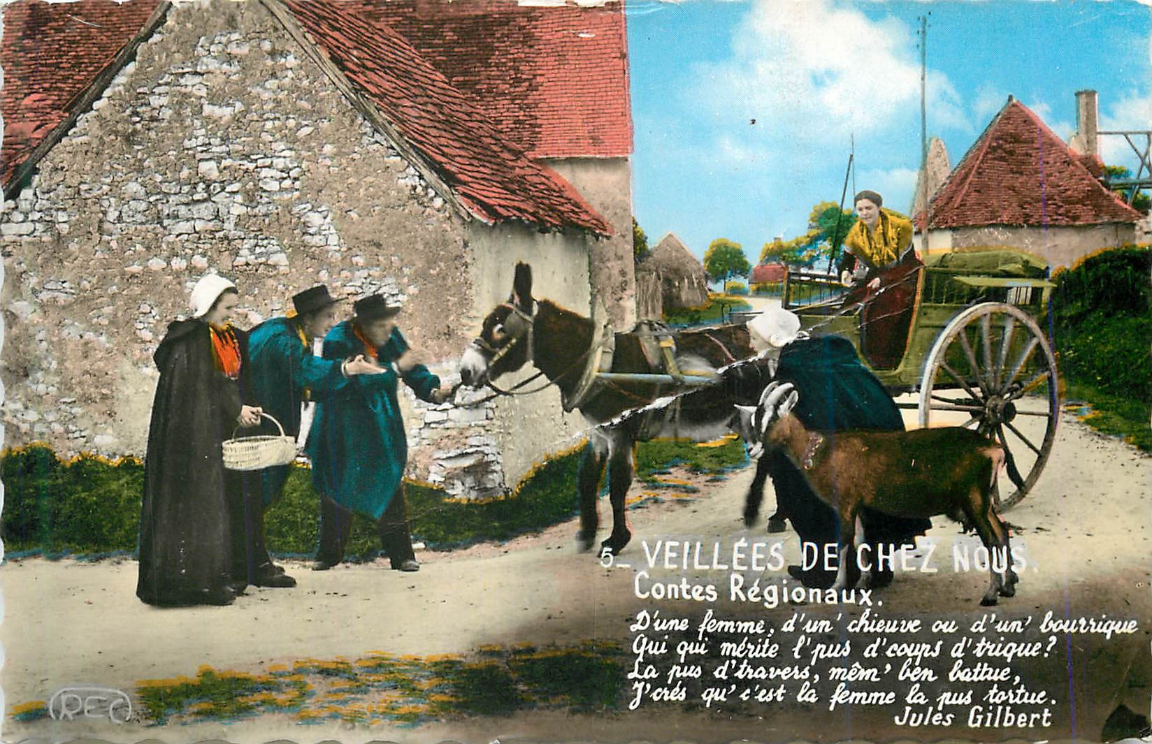 CPM Groupe Folklorique Les Trois Trefles de Buzancais Veillees de Chez Nous Contes Regionaux Chevre Ane Donkey
