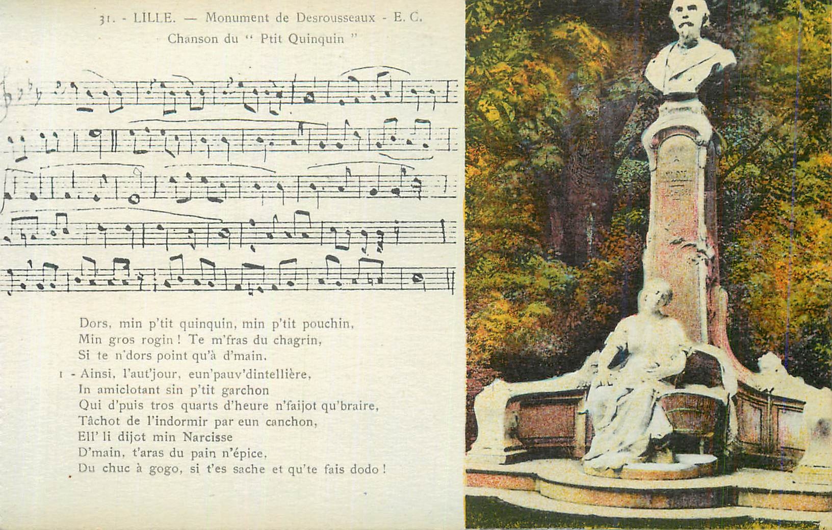 CPA Lille Monument De Desrousseaux Chanson du Ptit Quinquin