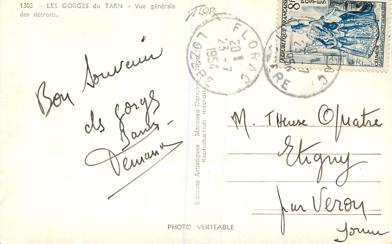CPM Les Gorges du Tarn Vue Generale des Detroits — Rückseite