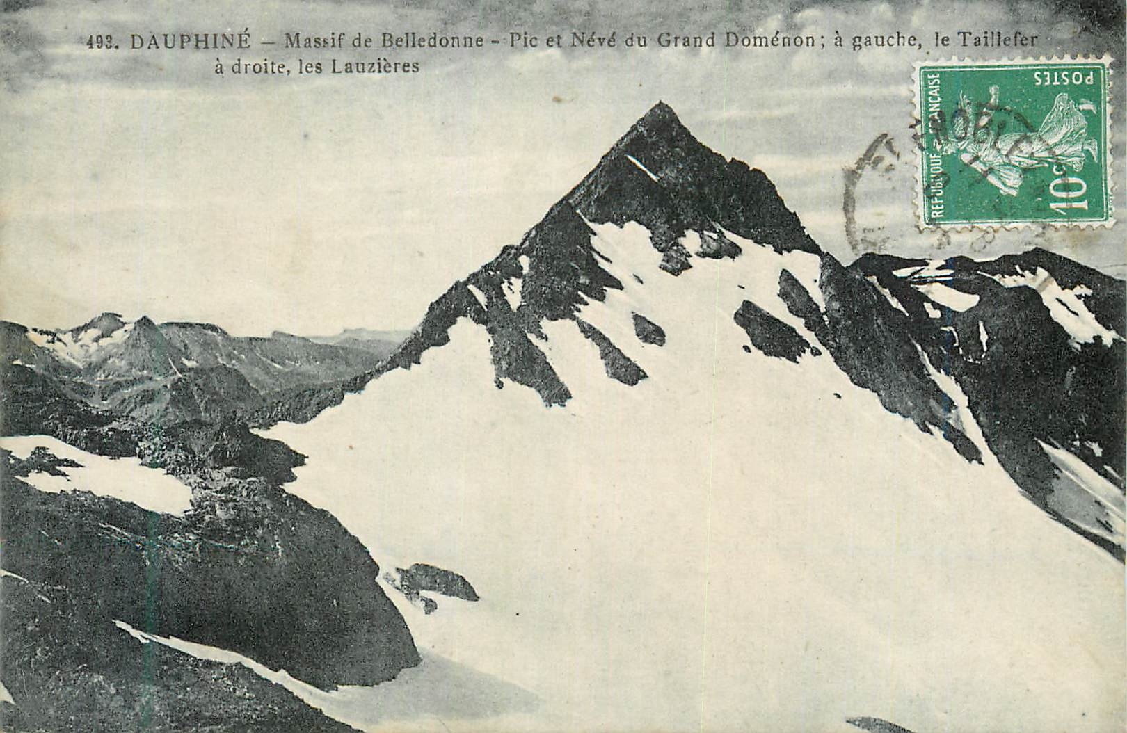 Dauphiné — Massif de Belledonne — Pic et Névé du Grand Doménon ; à gauche, le Taillefer à droite, les Lauzières