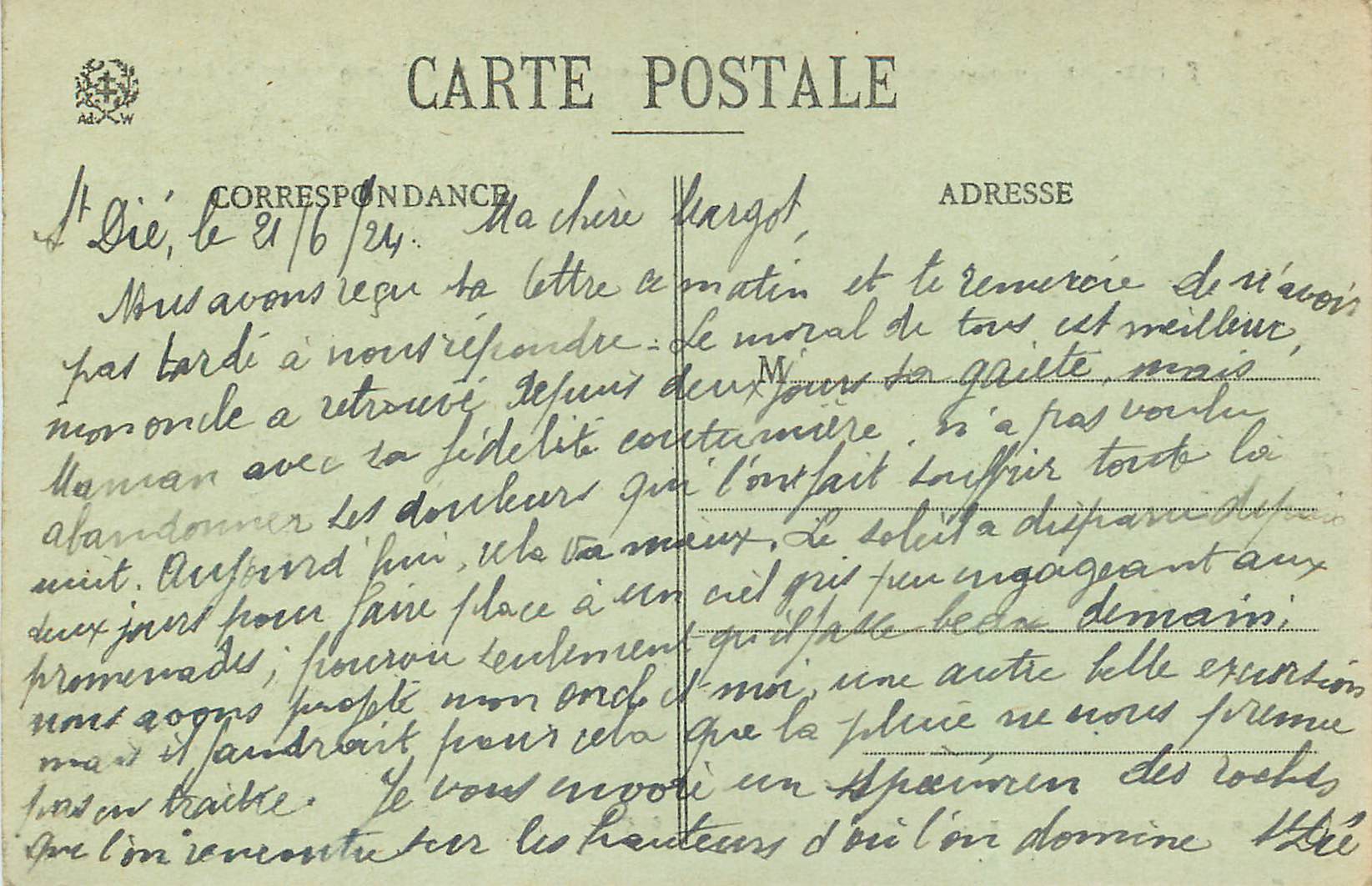 CPA Saint Die (Vosges) Au Dessus des Roches des Corbeaux — Rückseite