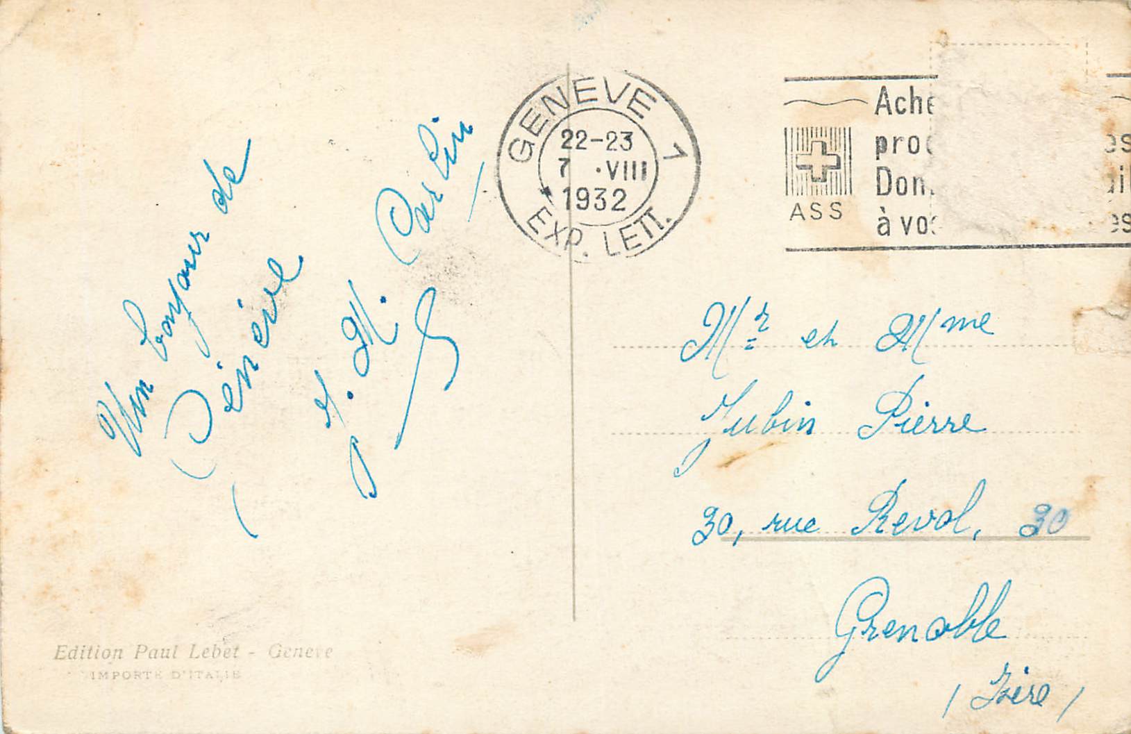 CPA Geneve Pont du Mont Blanc et ILe JJ Rousseau — Rückseite