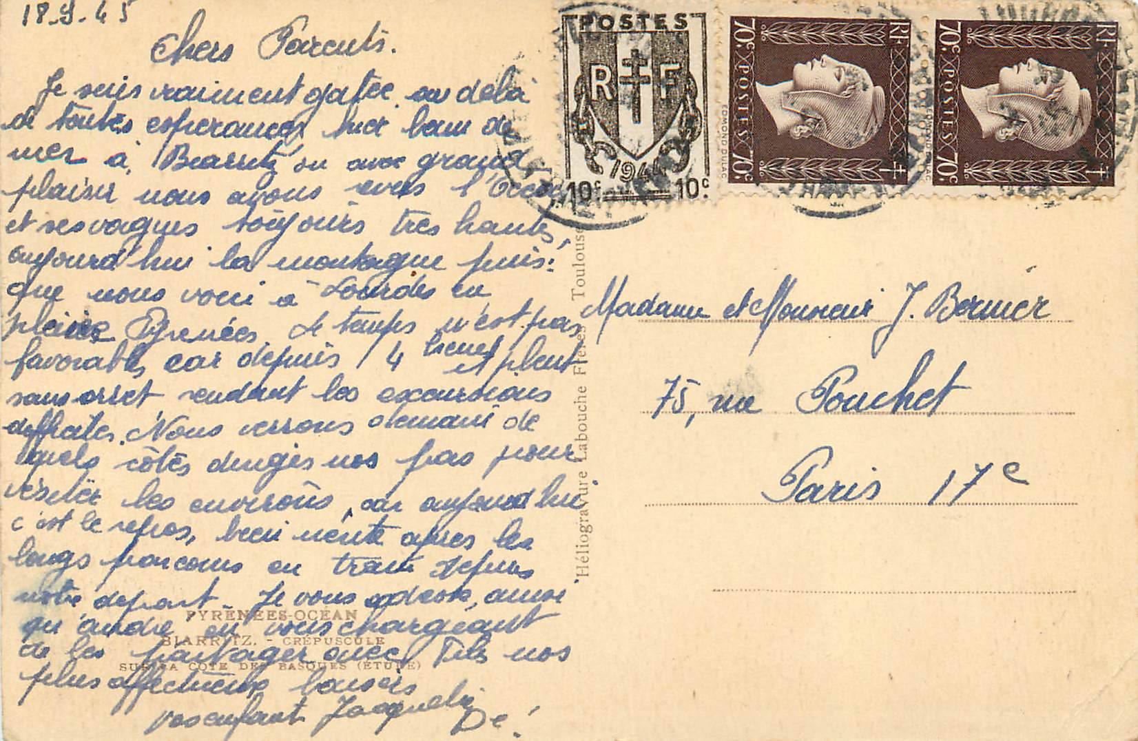 CPA Pyrenees Ocean Biarritz — Verso