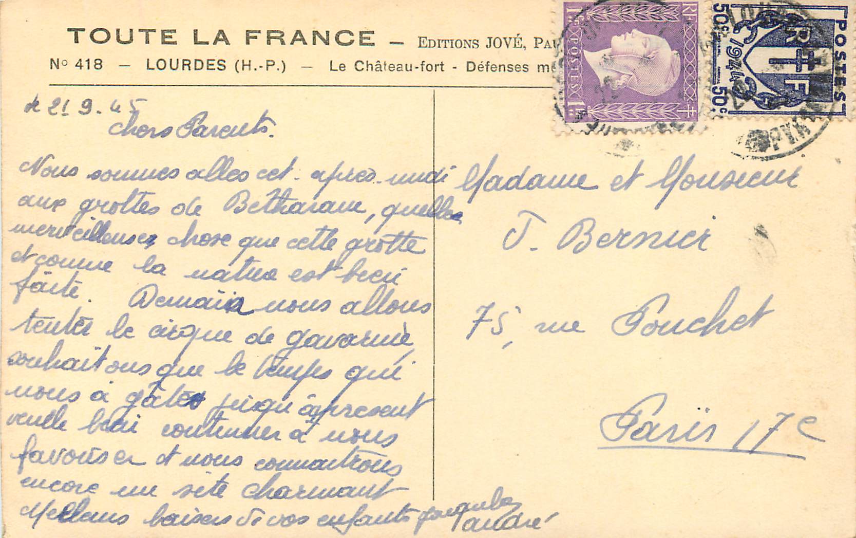 CPA Toute La France Lourdes (H P) Le Chateau Fort — Verso