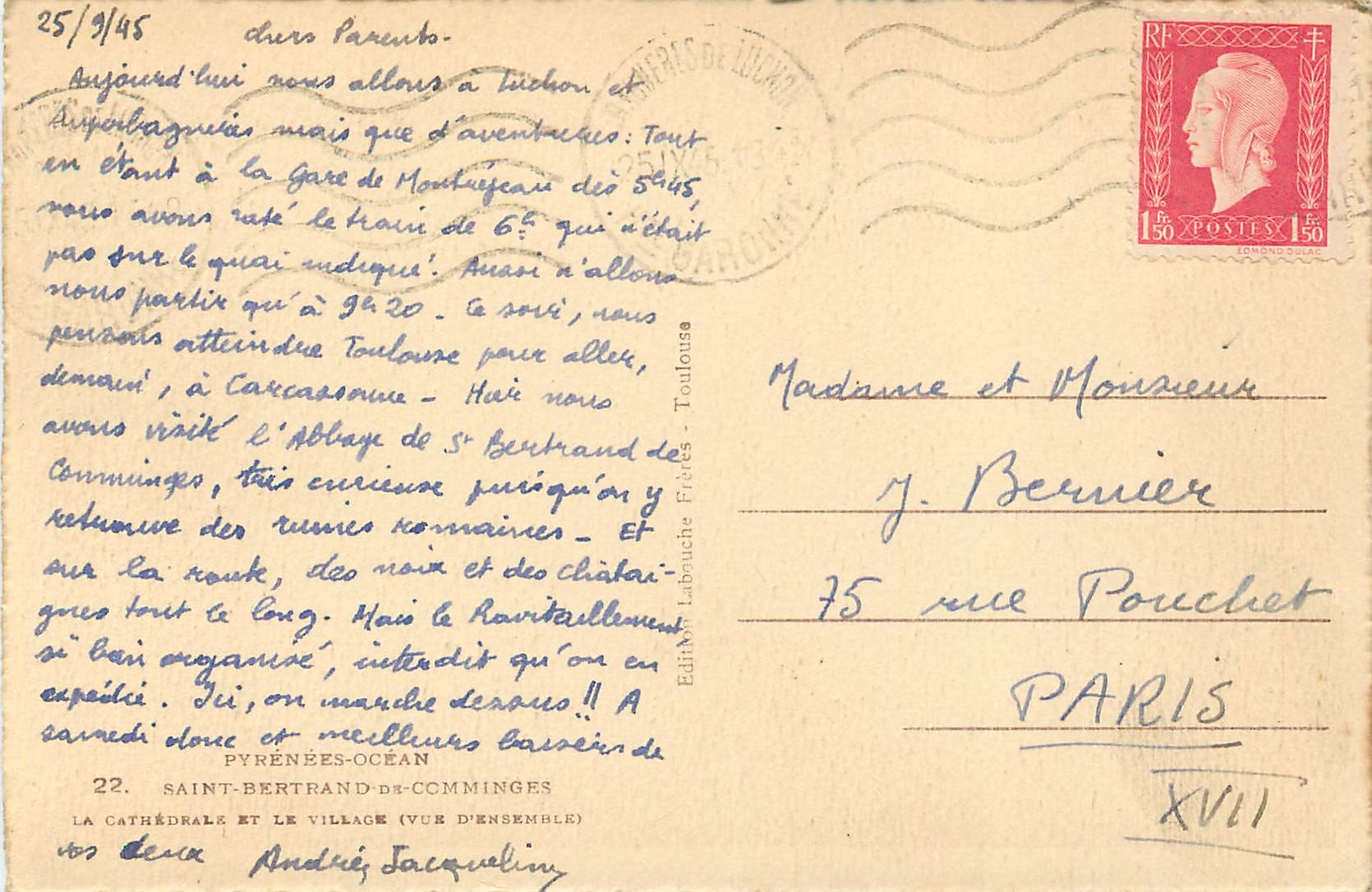 CPA Pyrenees Ocean Saint Bertrand de Comminges La Cathedrale et le Village — Verso