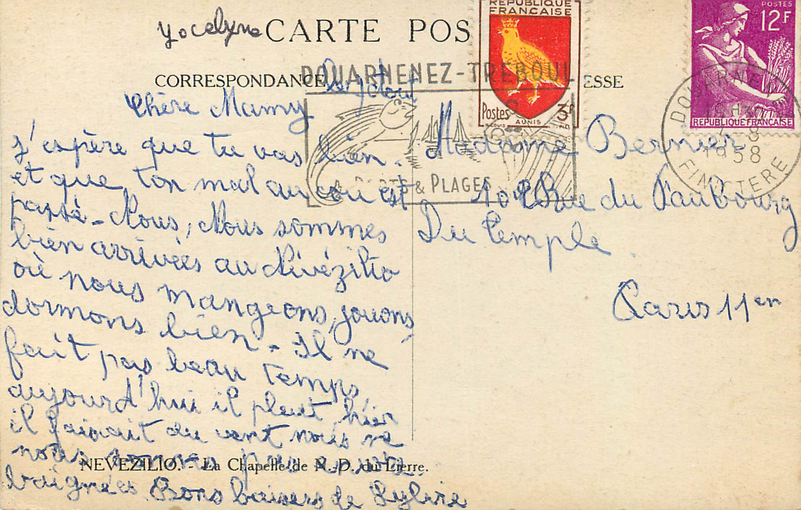 CPA Nevezilio La Chapelle N D du Lierre — Rückseite