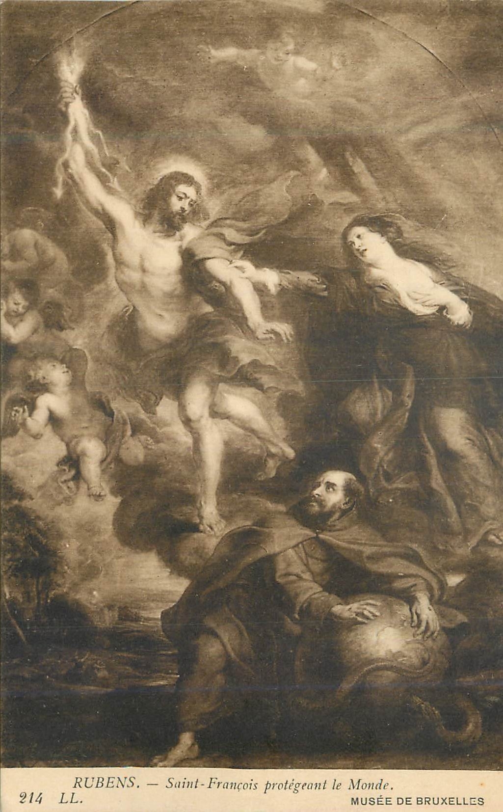CPA Musee de Bruxelles Rubens Saint Francois protegeant le Monde
