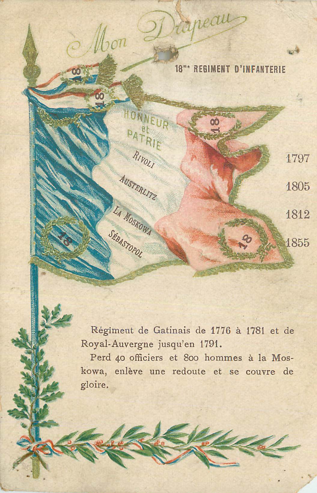 CPA Mon Drapeau Regiment d'Infanterie Honneur et Patrie Militaria