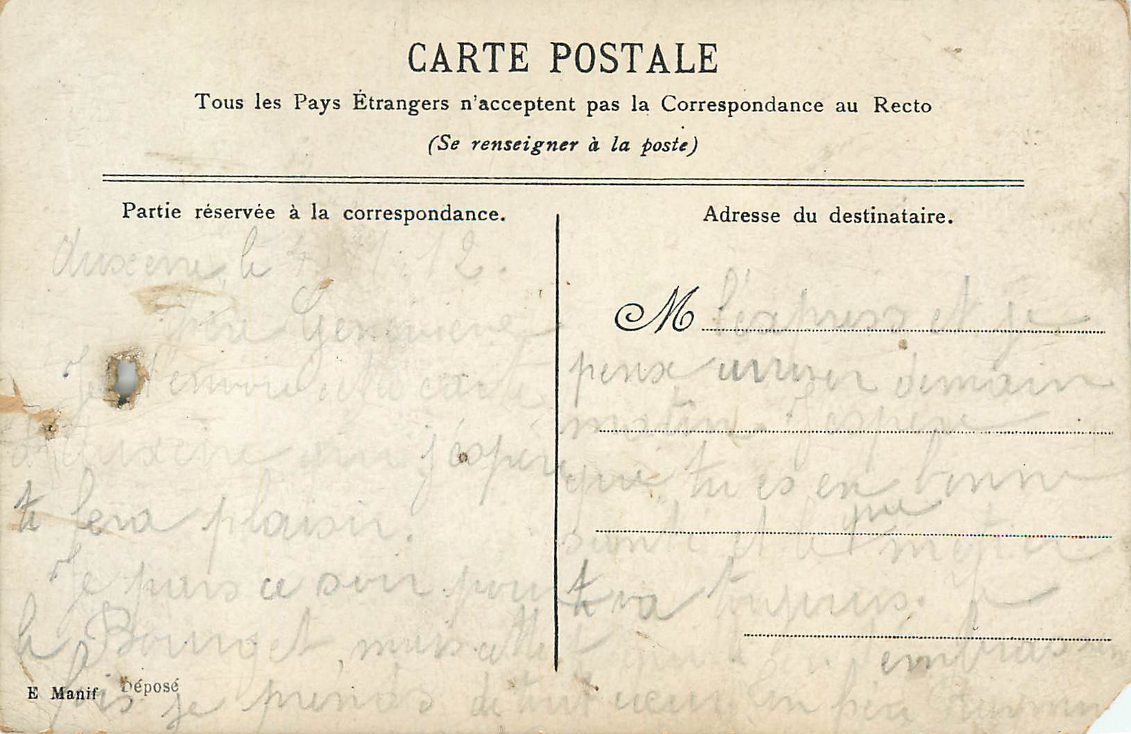 CPA Mon Drapeau Regiment d'Infanterie Honneur et Patrie Militaria — Rückseite