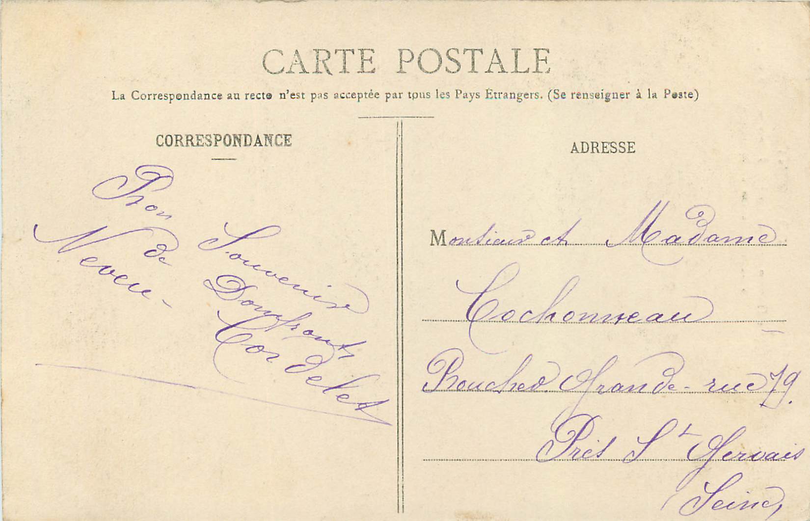 CPA Domfront (Le Donjon sur un Rocher a 200 Pieds a Pic s'Eleve au Dessus de la Riviere) — Rückseite